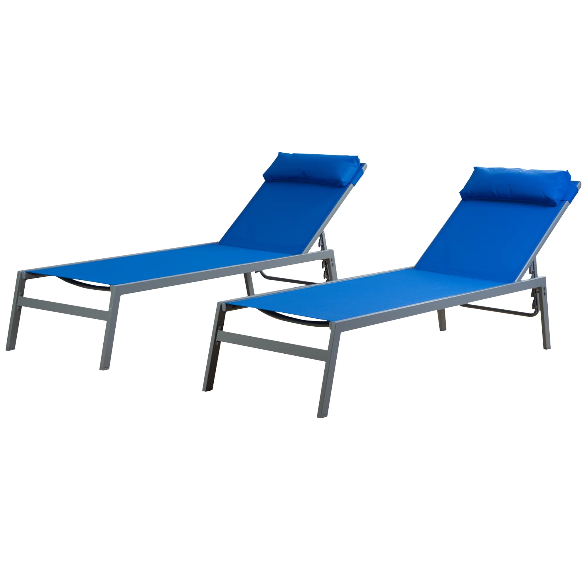 Kozyard Wilson Adjustable EDP Coated Wrought Iron Chaise Lounge Chair (2 Pack, Blue)