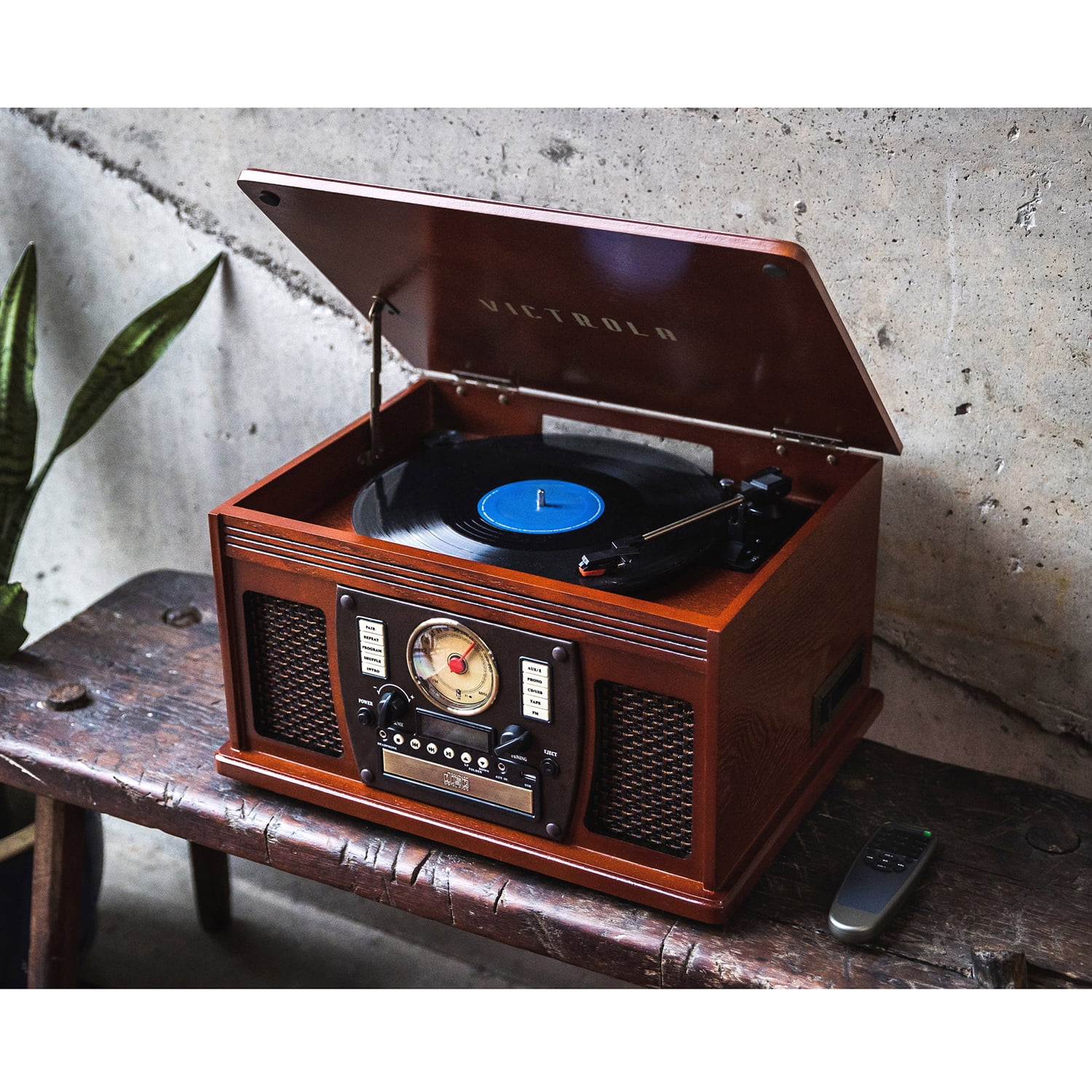 Victrola 8-in-1 Navigator Bluetooth Record Player & Multimedia Center, Built-in Stereo Speakers - Turntable, Wireless Music Streaming