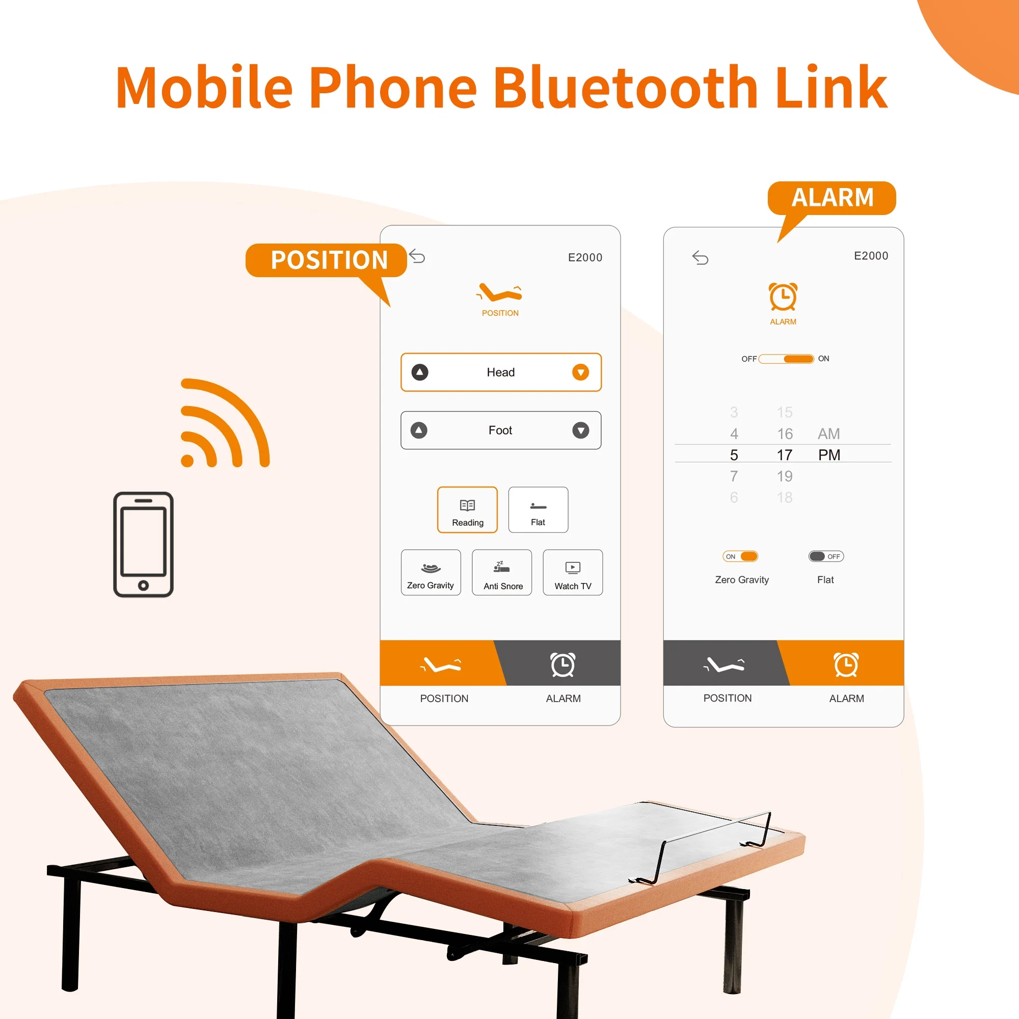 ESHINE Adjustable Bed Frame Queen, Wireless Remote&Bluetooth App Control, 5 Minutes Installation, Head and Foot Incline