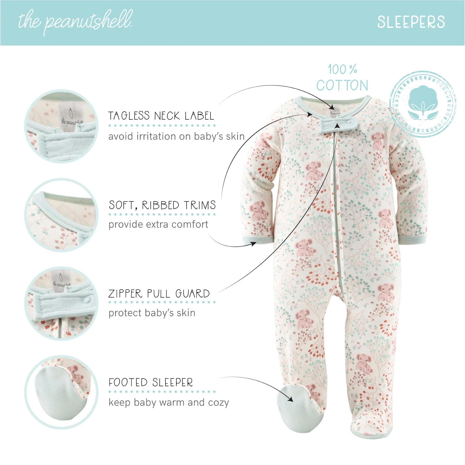 The Peanutshell Newborn Layette Gift Set, Pink Floral Elephant, 30 Essential Pieces, 0-3 Months