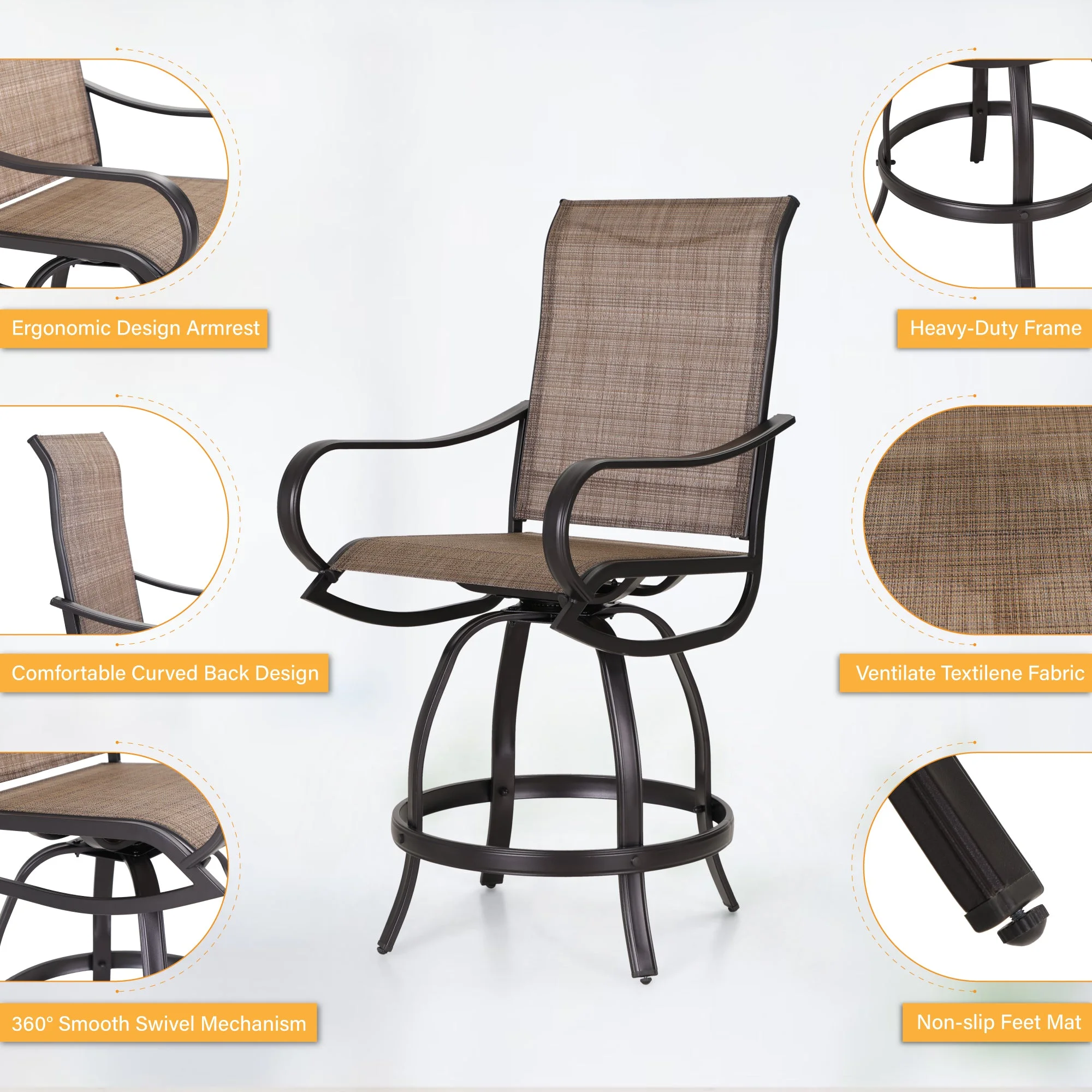 Sophia & William 5 Pieces Patio Outdoor Metal Bar Stools and Table Set Textilene Furniture Set