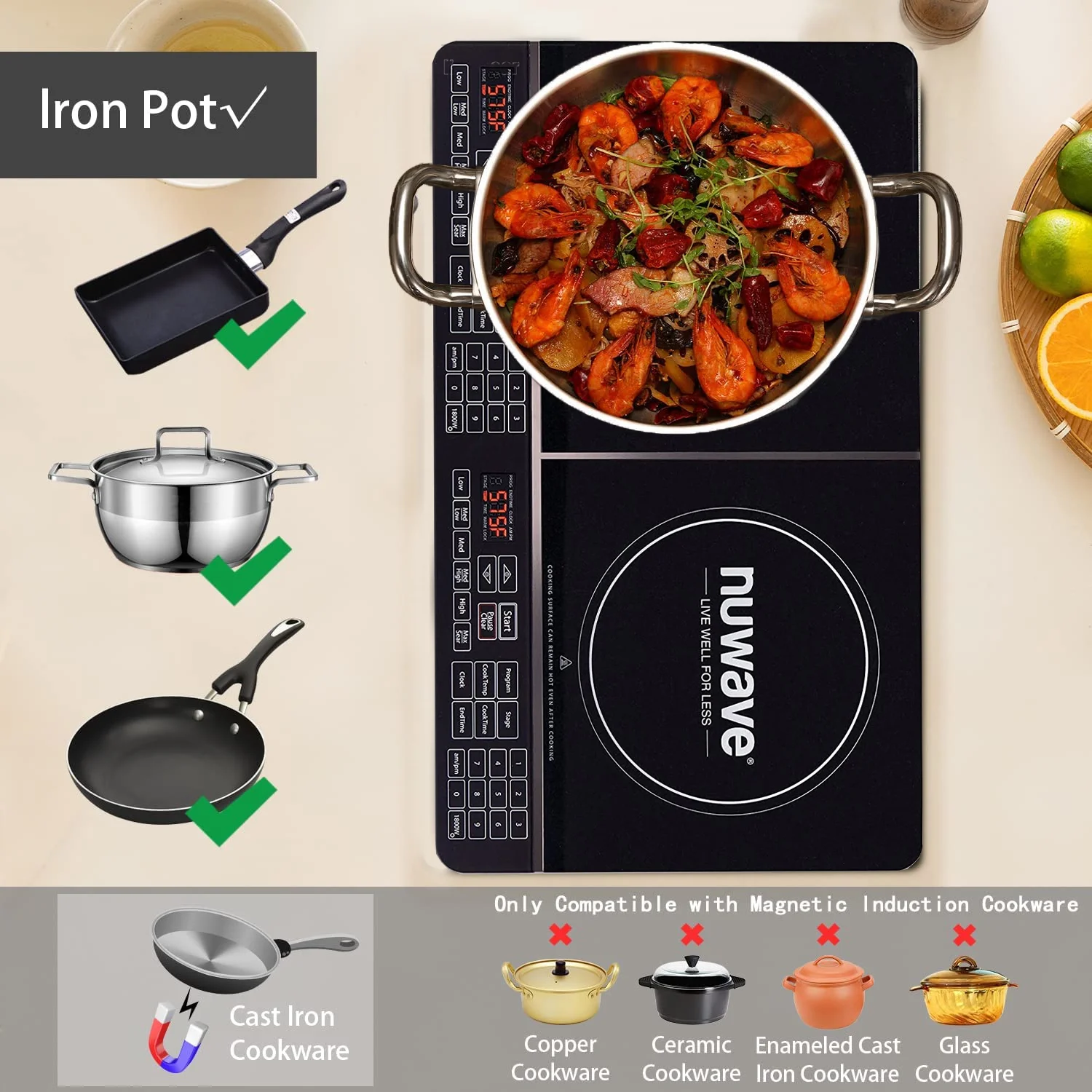 NuWave Electric Double Induction Cooktop 8” Portable Ultrathin with Sensor Touch Precision Induction Cooktop Burner, Home