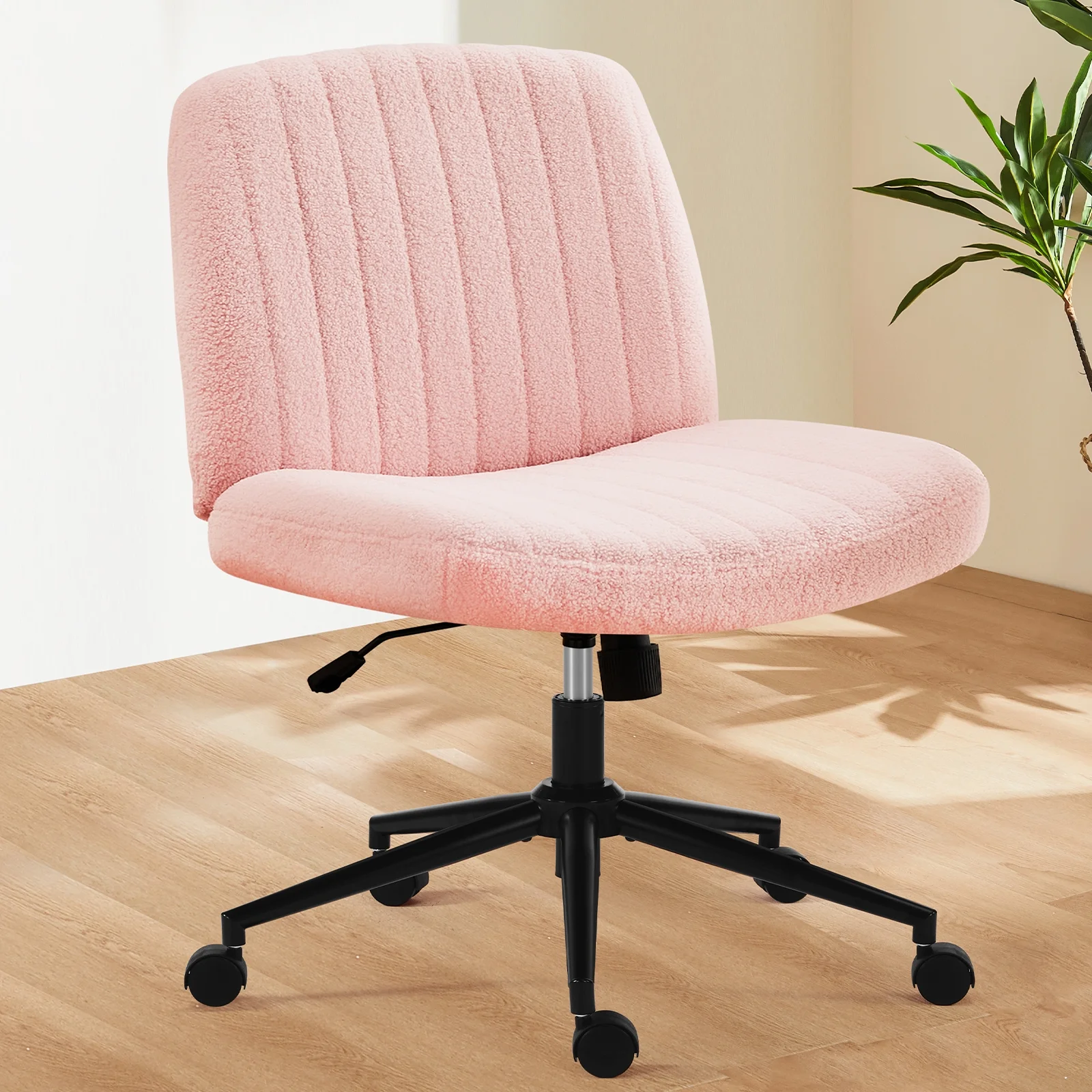 CHNGXWE Comfortable armless pink Teddy wool fabric adjustable swivel office chair with backrest