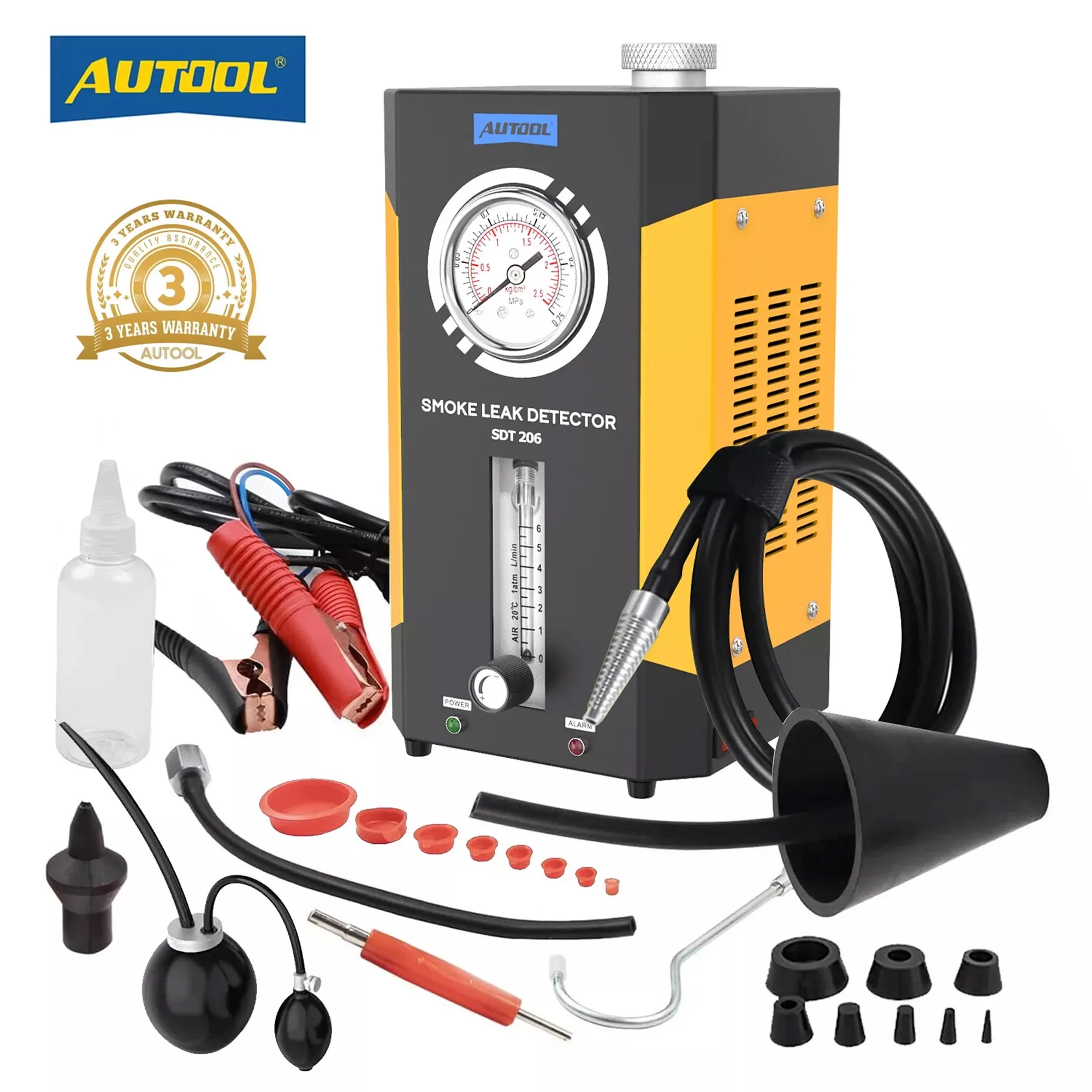 AUTOOL SDT206 Car Smoke Machine, Three Mode DC12V Auto Leak Detector Fuel Pressure Tester with Fuel Pressure Gauge, Flowmeter Displayfor, Oil Level Gauge