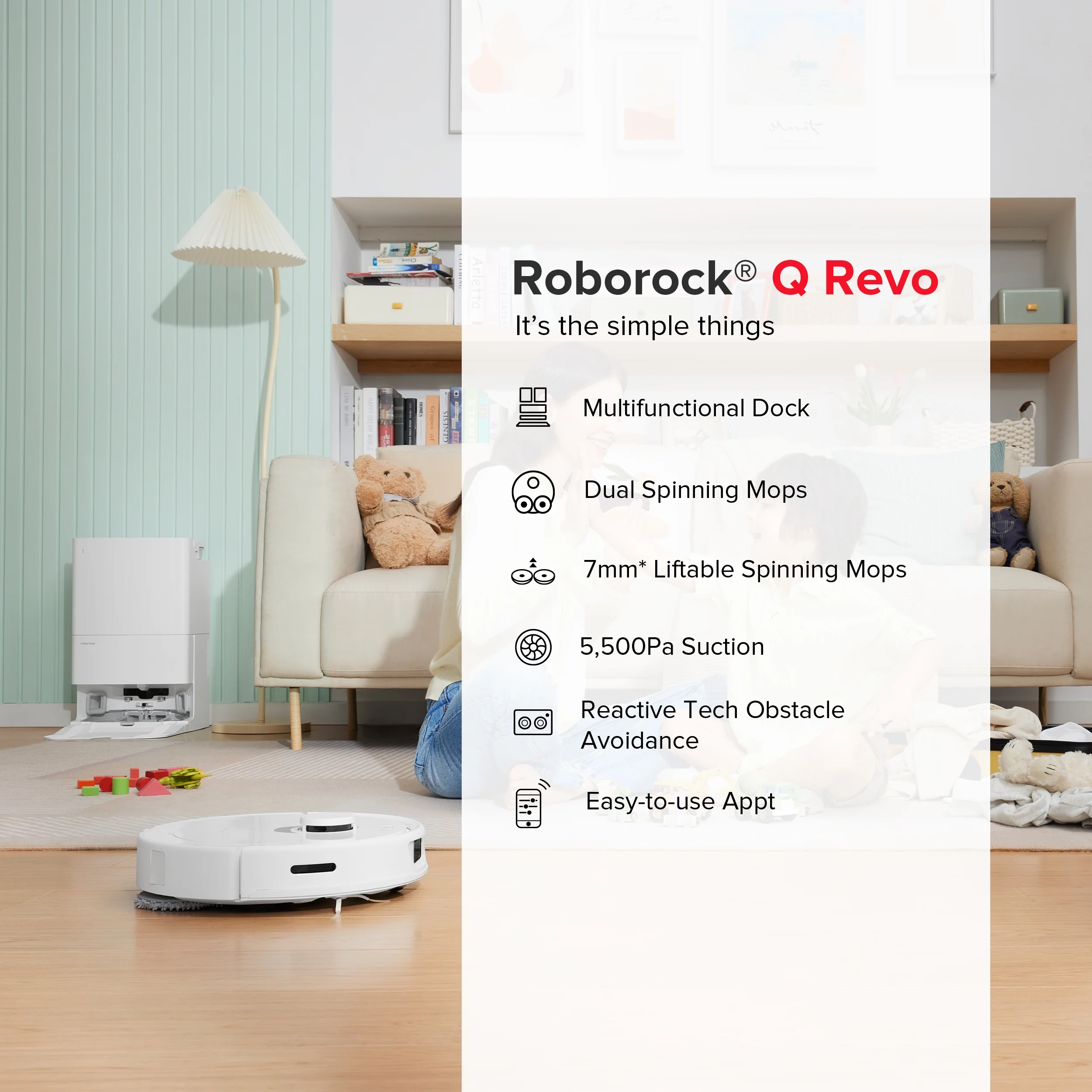 Roborock® Qrevo Robot Vacuum and Mop with Self-Emptying, Self-Drying, 5,500Pa Suction, Obstacle Avoidance(White)
