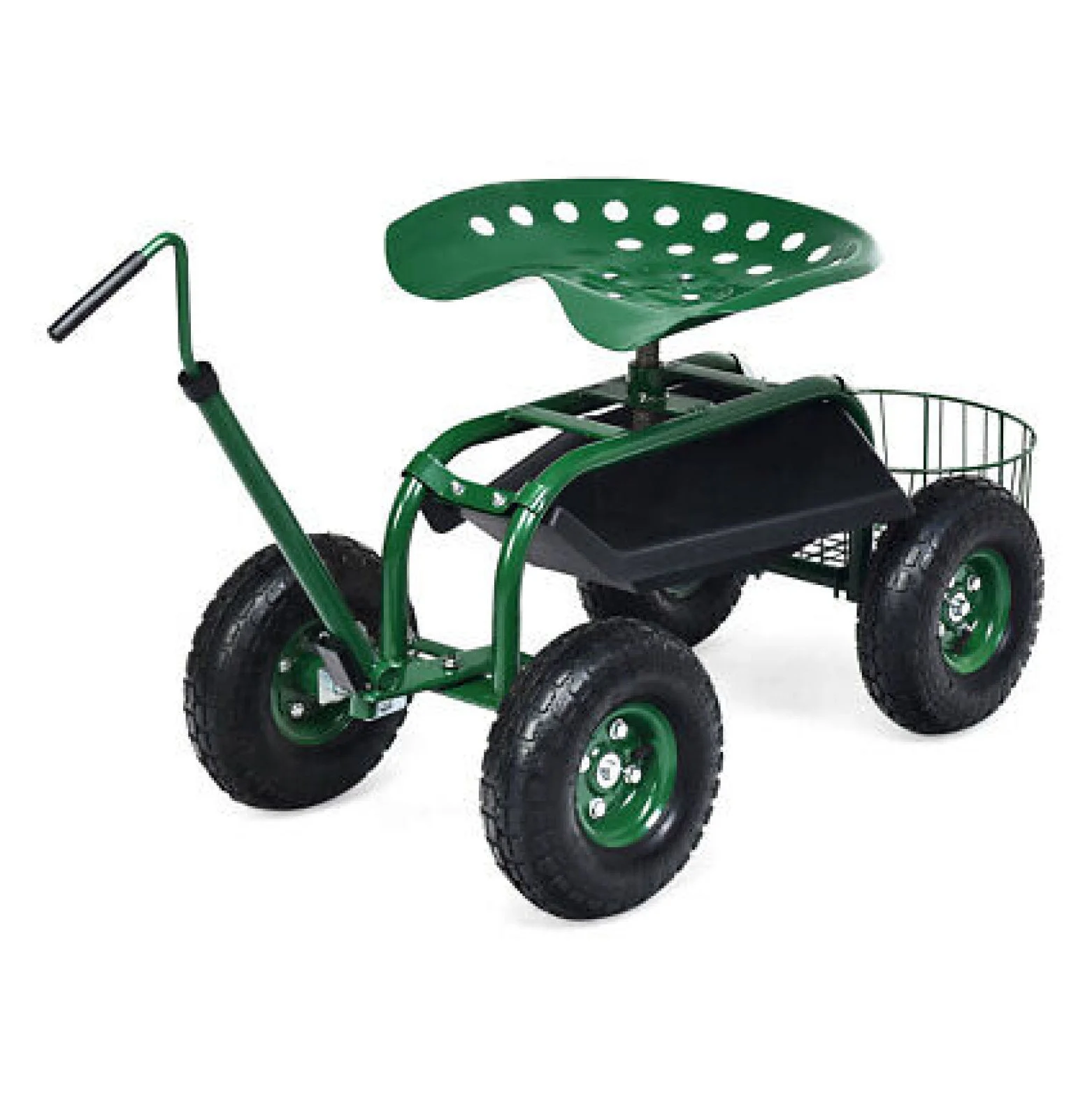 FENG20 Garden Cart Rolling Work Seat Wagon Scooter for Planting w/Extendable Handle