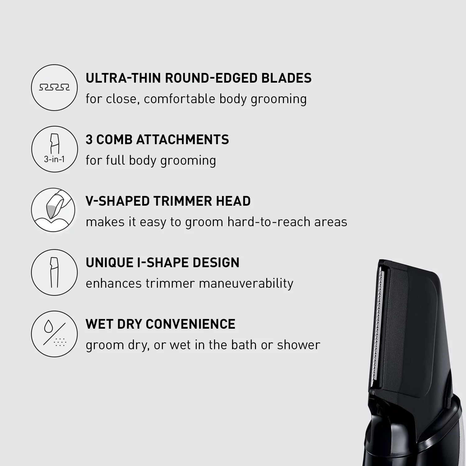Panasonic V-Shaped Body Hair Trimmer with 3 Comb Attachments, Waterproof, Rechargeable - ER-GK60-S