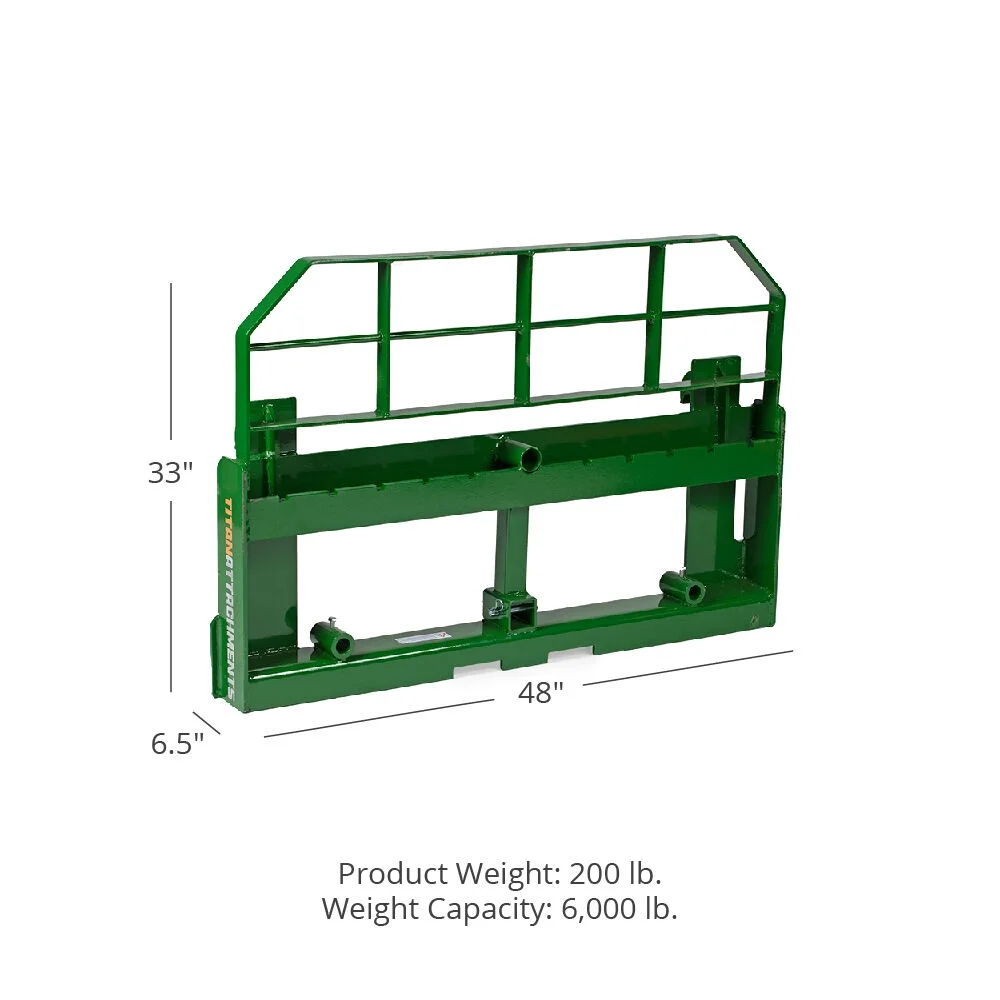 Titan Attachments Hook and Pin Pallet Fork Frame Attachment, Fits John Deere Tractors, Rated 6,000 LB