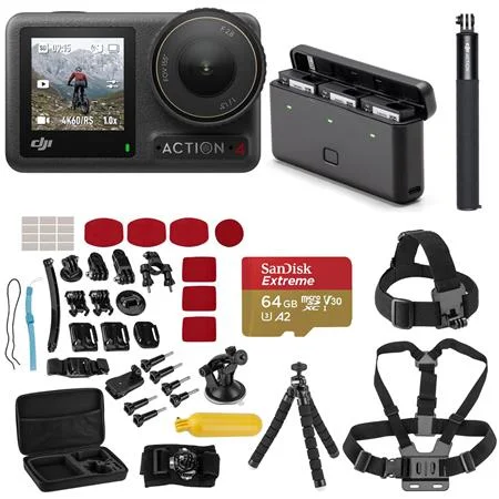 Osmo Action 4 Camera Adventure Combo, Bundle with Froggi Extreme Sport Accessory Kit and 64GB microSDXC Memory Card