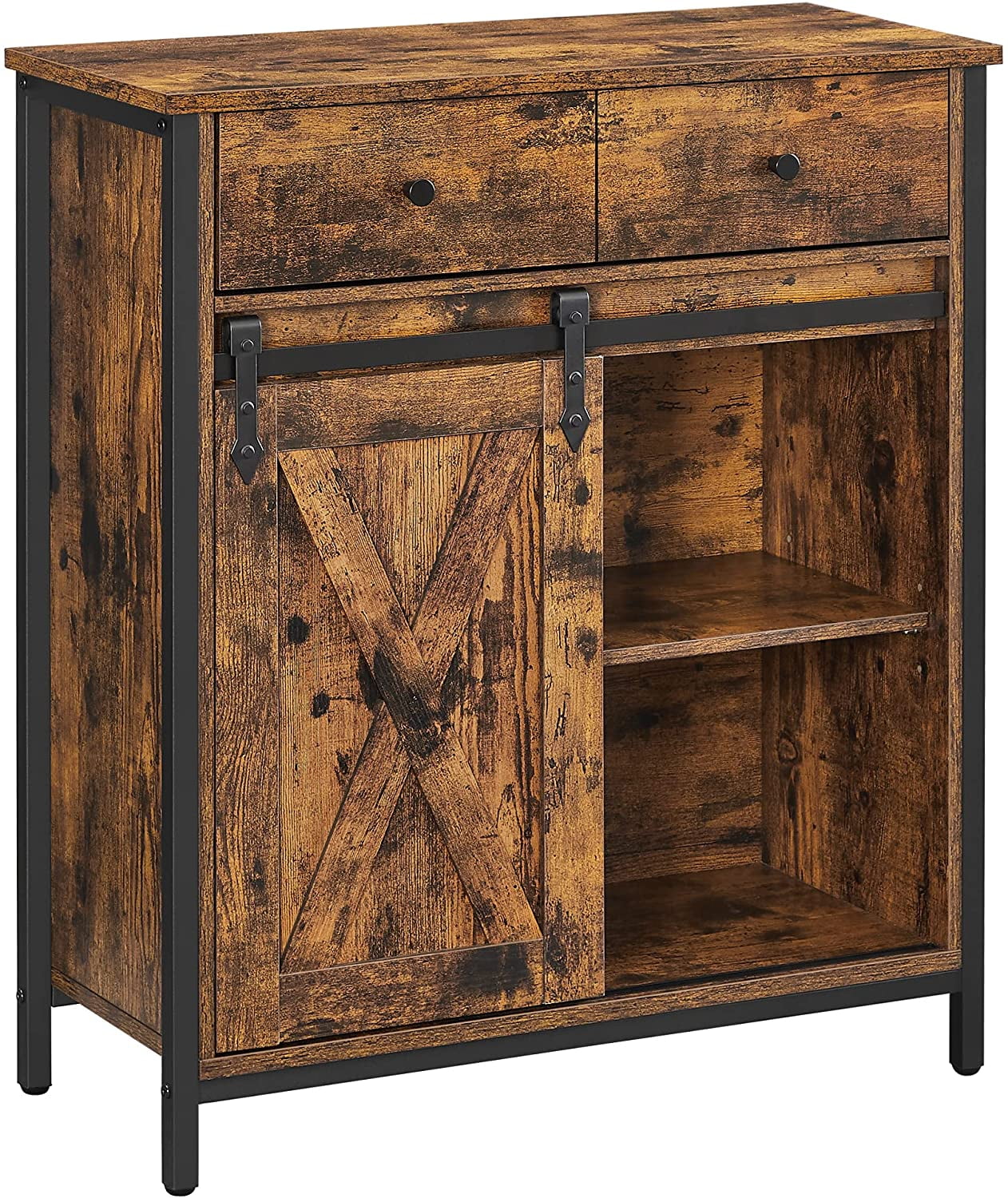 VASAGLE Buffet Cabinet, Floor Sideboard Cupboard Storage Organizer with 1 Drawer and Sliding Barn Door for Living Room Bathroom Hallway