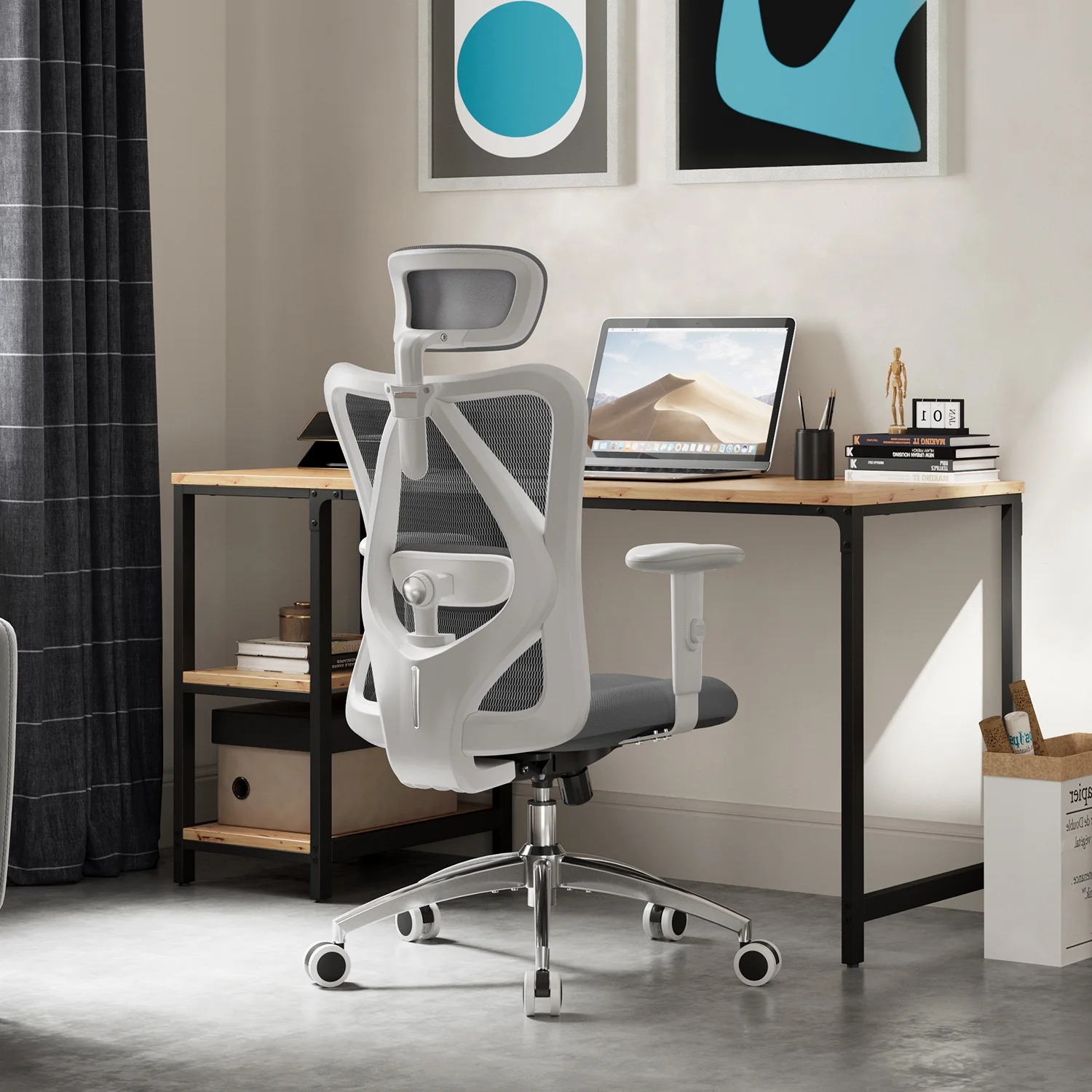 SIHOO Ergonomic Office Chair, Mesh Computer Desk Chair with Adjustable Lumbar Support, High Back chair for Big and Tall, Light Gray