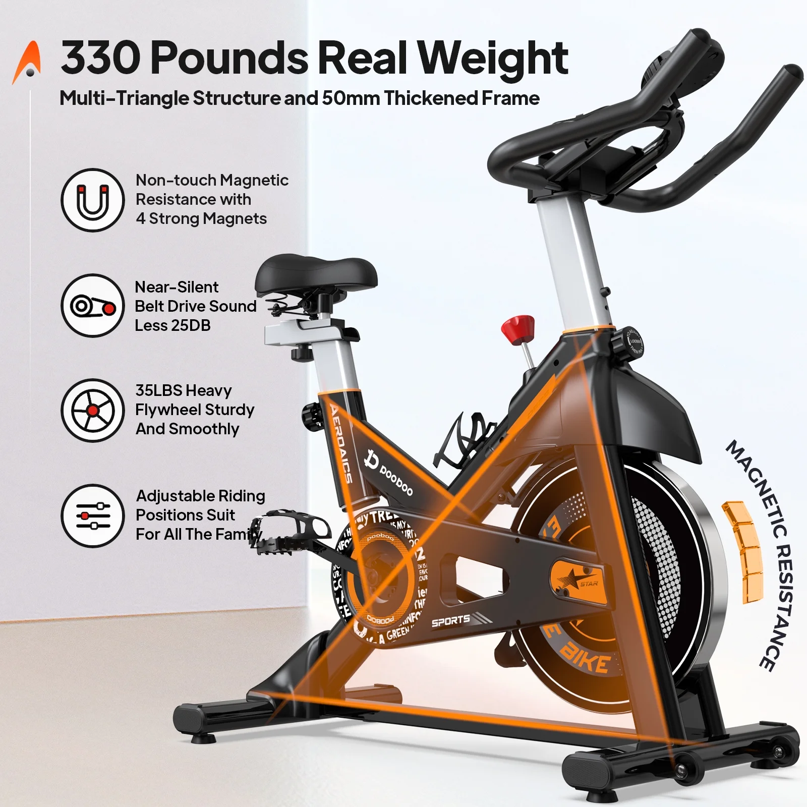 Pooboo Exercise Bikes Cardio Workout Cycling Bicycle Training Indoor Cycling Bike Stationary Bike with LCD Monitor Weight up to 360 lbs