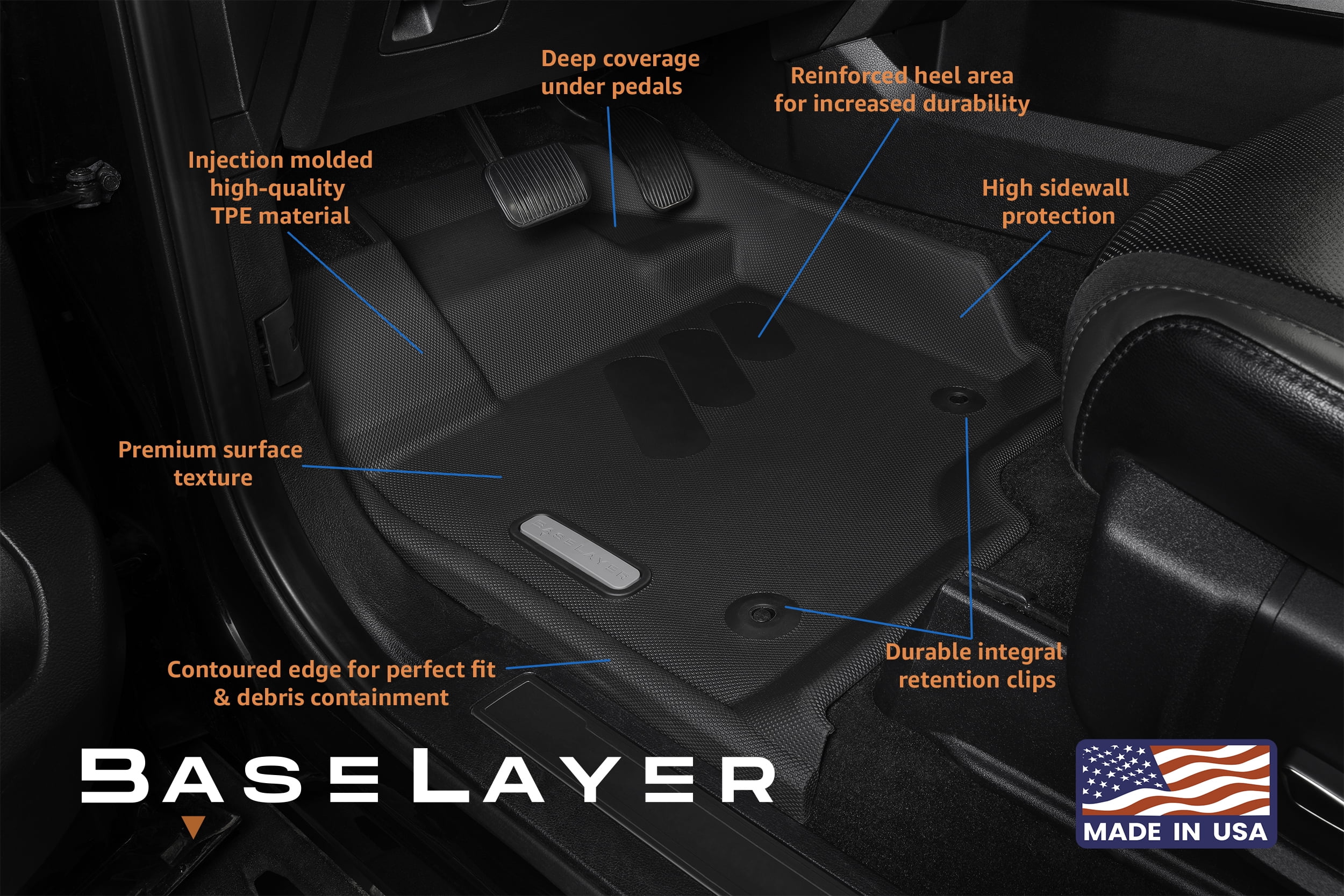 BaseLayer - Front and Rear Floor Mat Liners for Ford F150 (2015-2024) Gray Logo - SuperCrew and Lightning only - Made in USA