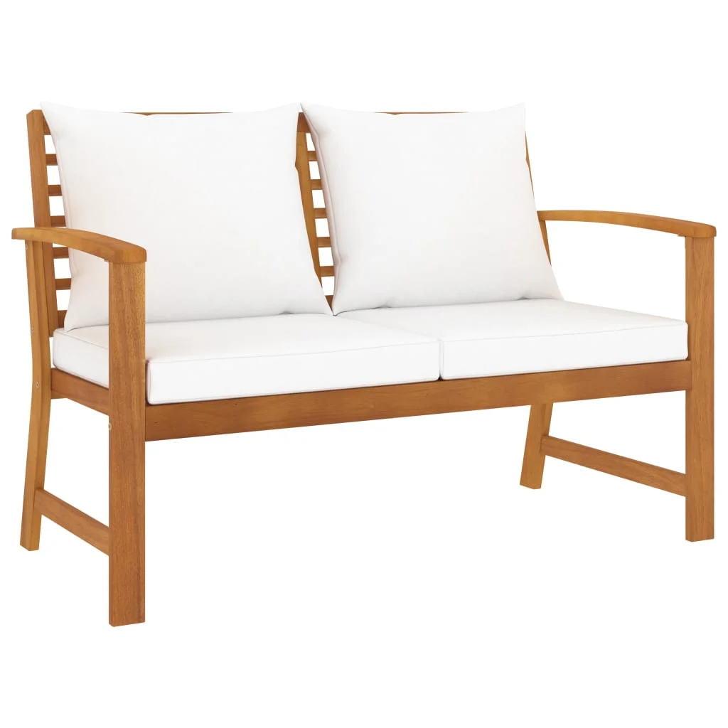 47.2 Solid Acacia Wood Patio Bench with Cream Cushion - Outdoor Seating for Garden and Patio Relaxation