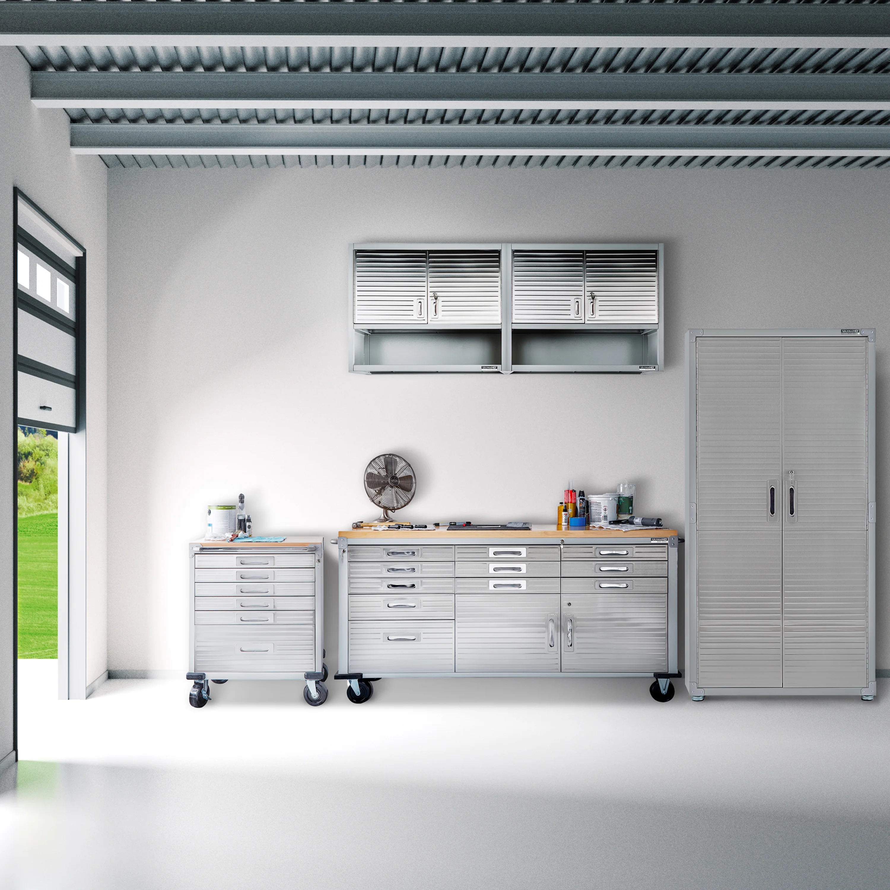 Seville Classics UltraHD Steel 2-Door Lockable Garage Storage Cabinet, 36 x 24 x 72, Granite Gray