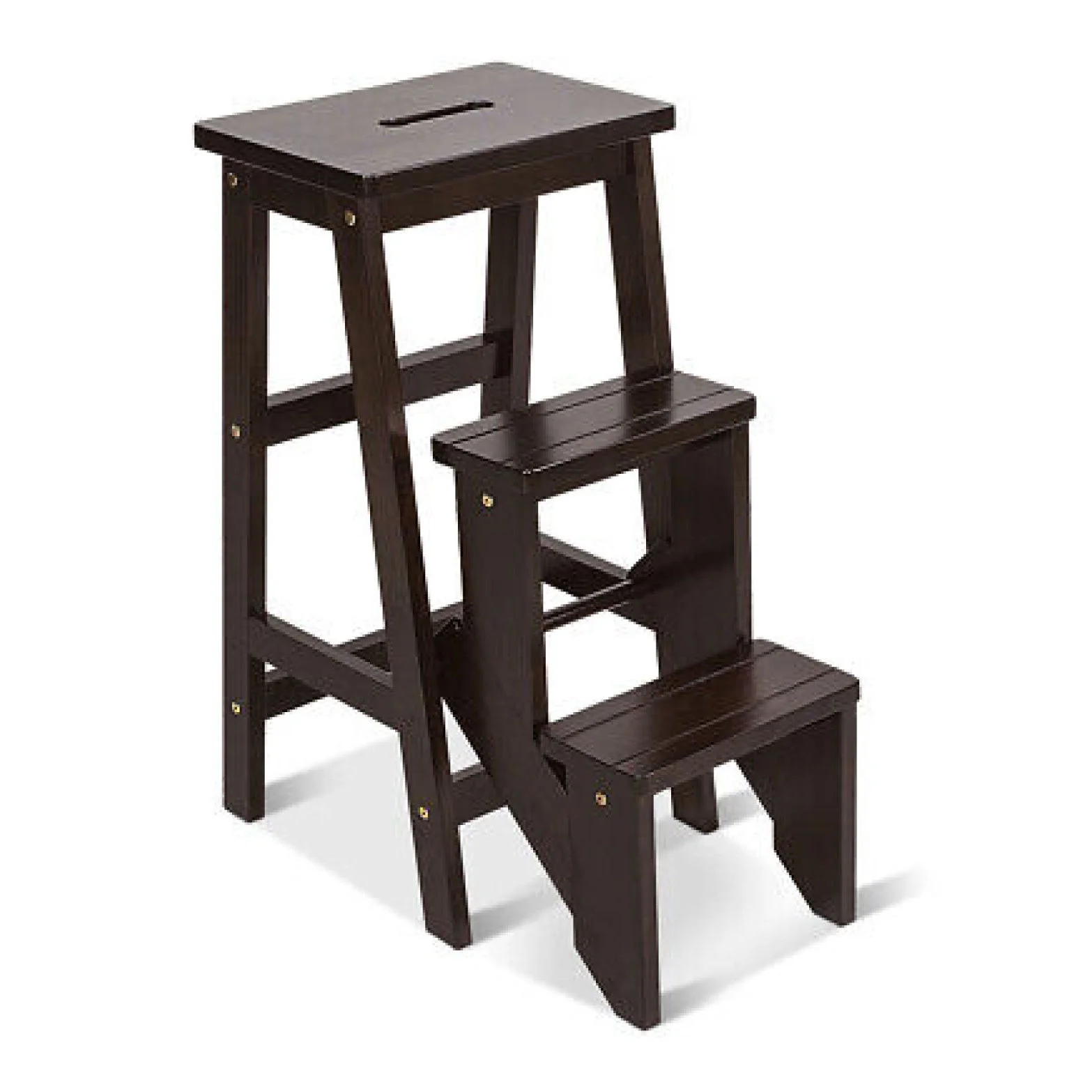 Depot Esh 3 Tier Step Stool 3 in 1 FoldingLadder BenchStorage Shelf Multi-Use Brown