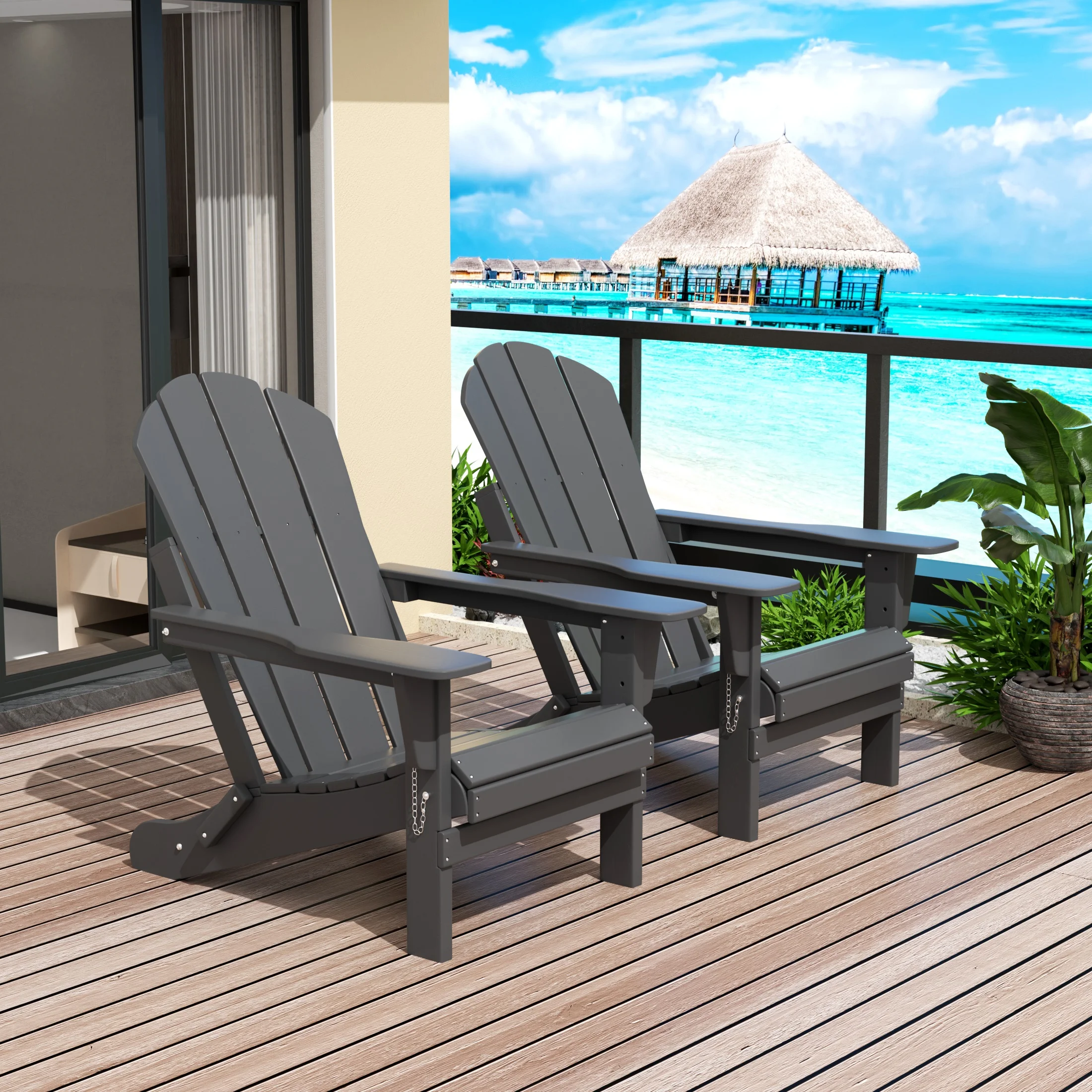 Westintrends 2 Pcs Outdoor Folding HDPE Adirondack Patio Chairs, Weather Resistant, Gray