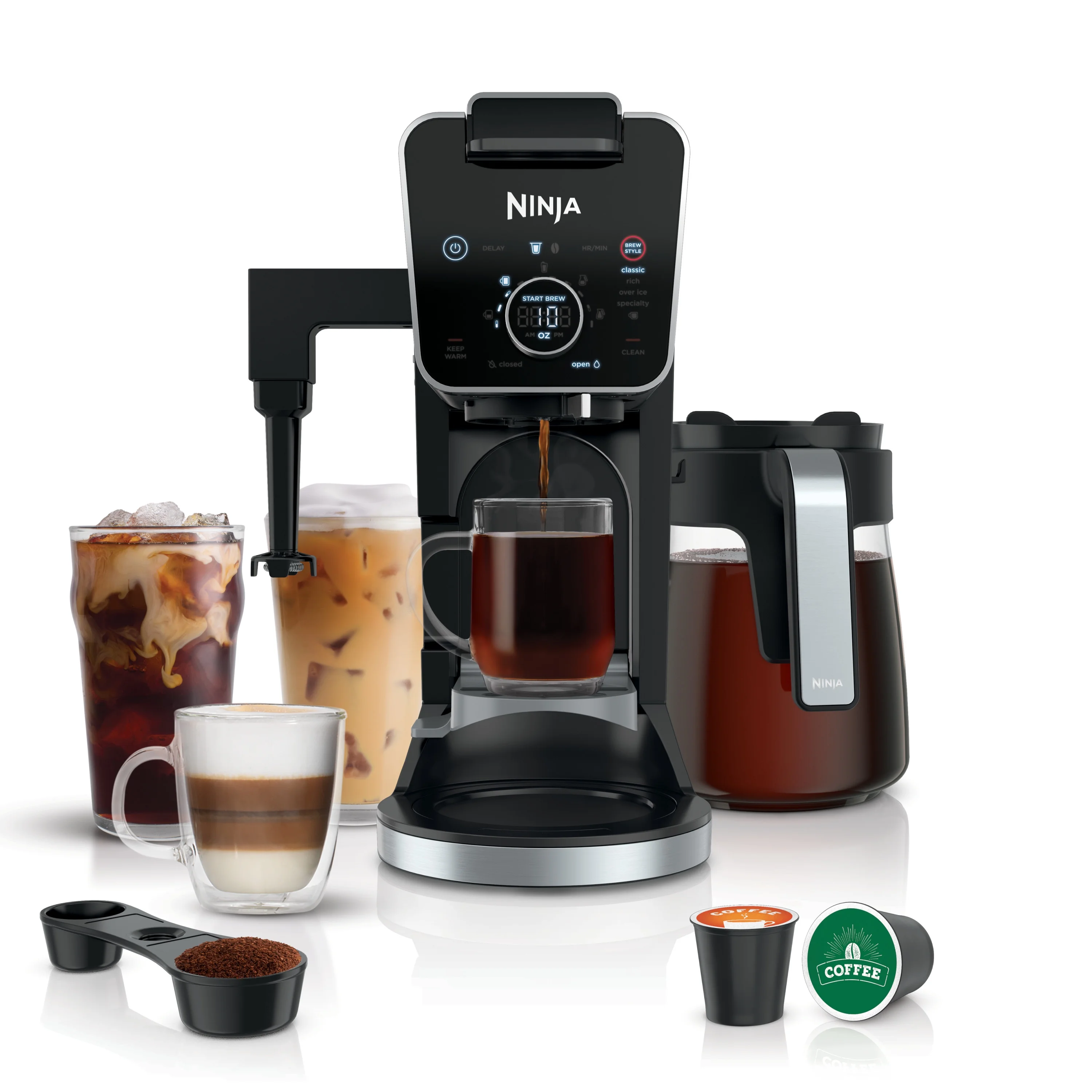 Ninja Dual Brew Specialty Drop Coffee Maker, Single-Serve, K-Cup Pod Compatible, 12-Cup, Glass Carafe, CFP300
