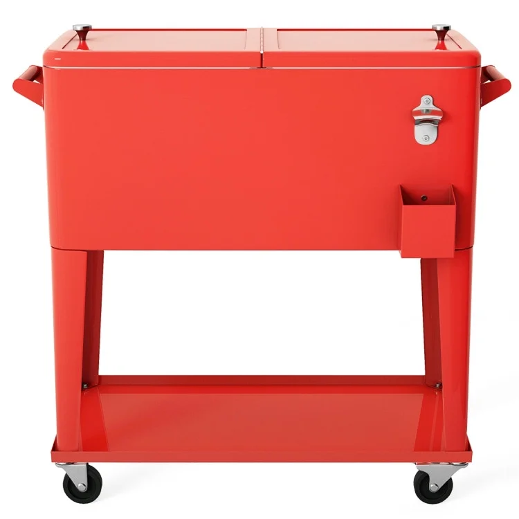 GVN 80 Quart Outdoor Patio Rolling Steel Construction Cooler, Portable Outdoor Cooler Cart, Rolling Cooler with Wheels and Handles