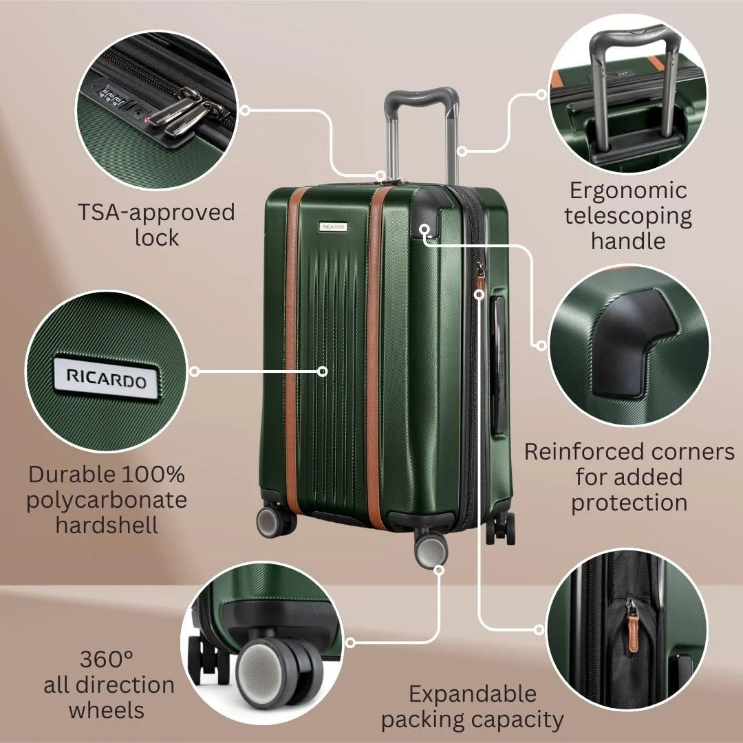 Montecito 2.0 Hardside with Dual Spinning Wheels, Expandable with Comfort Grip for Easy Packing and Moving, Men and Women, Green, Check-In Medium 25-Inch