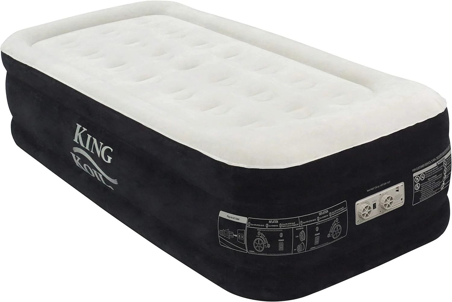 King Koil Twin Air Mattress with Built-in Pump - Double High Elevated Raised Airbed for Guests with Comfortable Top ONLY Bed