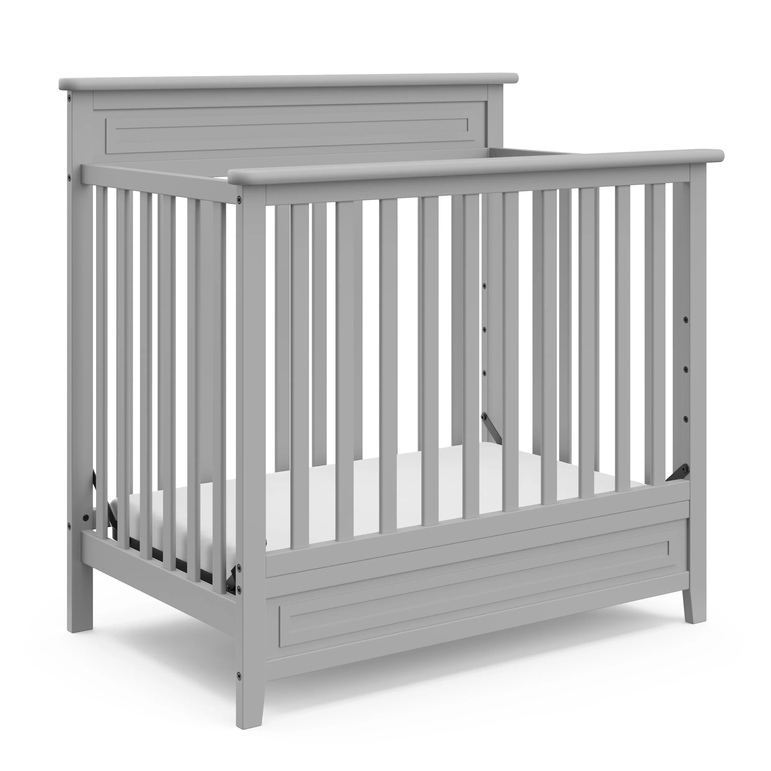 Storkcraft Petal Mini 4-in-1 Convertible Baby Crib with Mini Crib Mattress, Pebble Gray