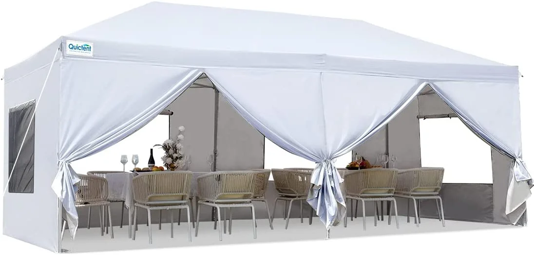 Quictent 10x20 Easy Pop up Canopy Instant Party Wedding Tent Waterproof with 6 Sidewalls Roller Bag (White), 10 ft