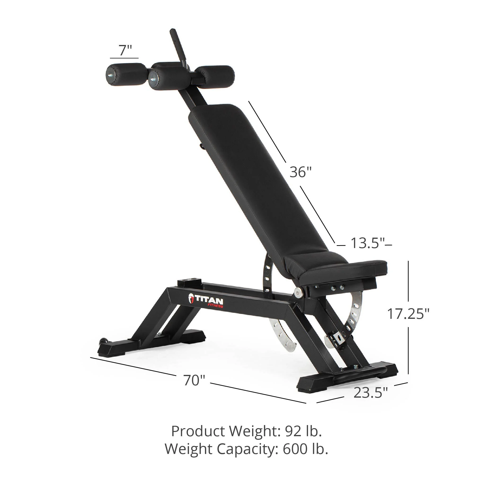 Titan Fitness Max Adjustable FID Bench, 70 Positions, Flat Bench, Incline Angle, Decline Angle, Rated 600 LB, Weight Training Bench