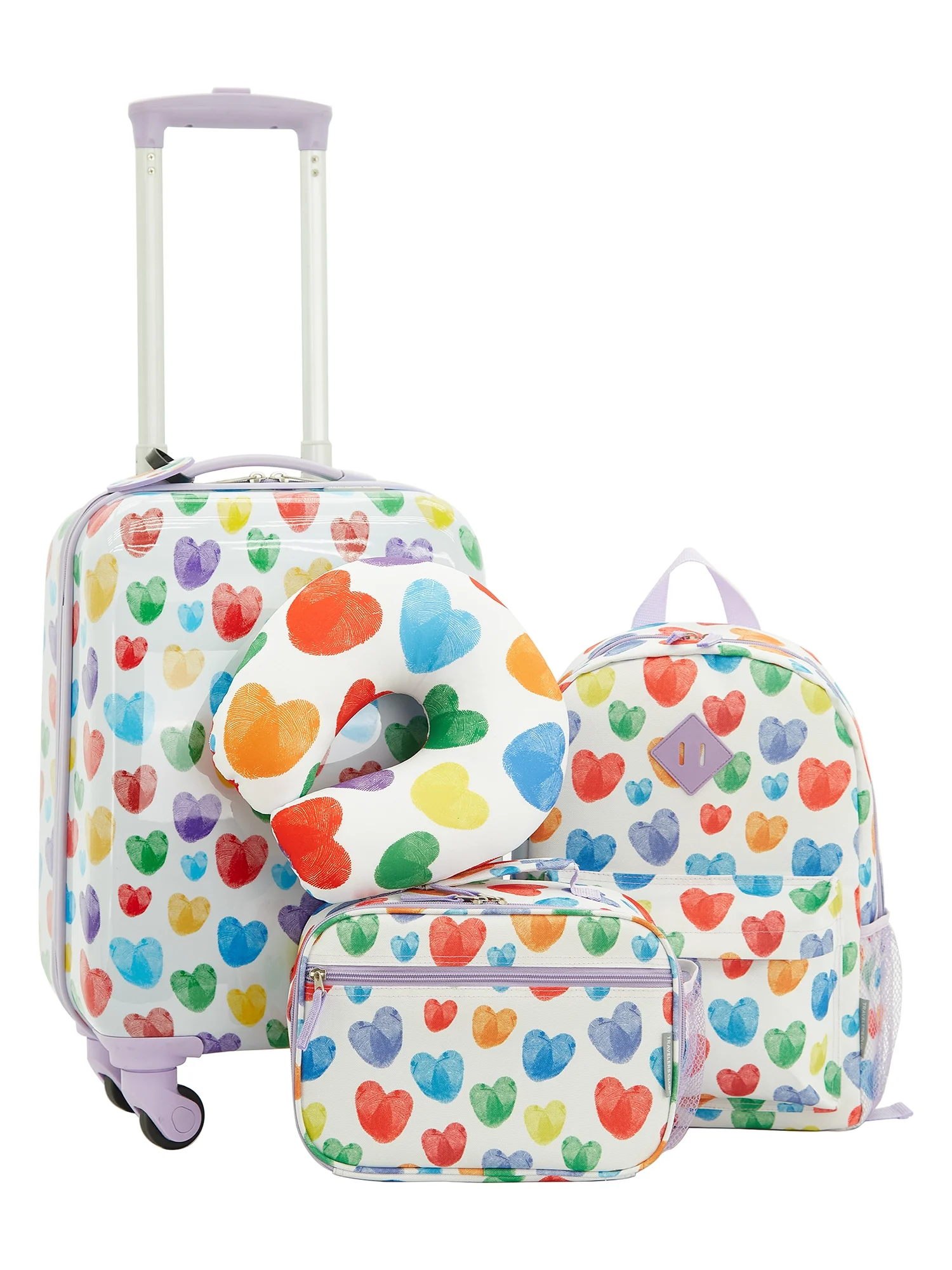 Travelers Club 5-Pc Kids Luggage Set With 360° 4-Wheel Spinner System, Thumbprint Heart
