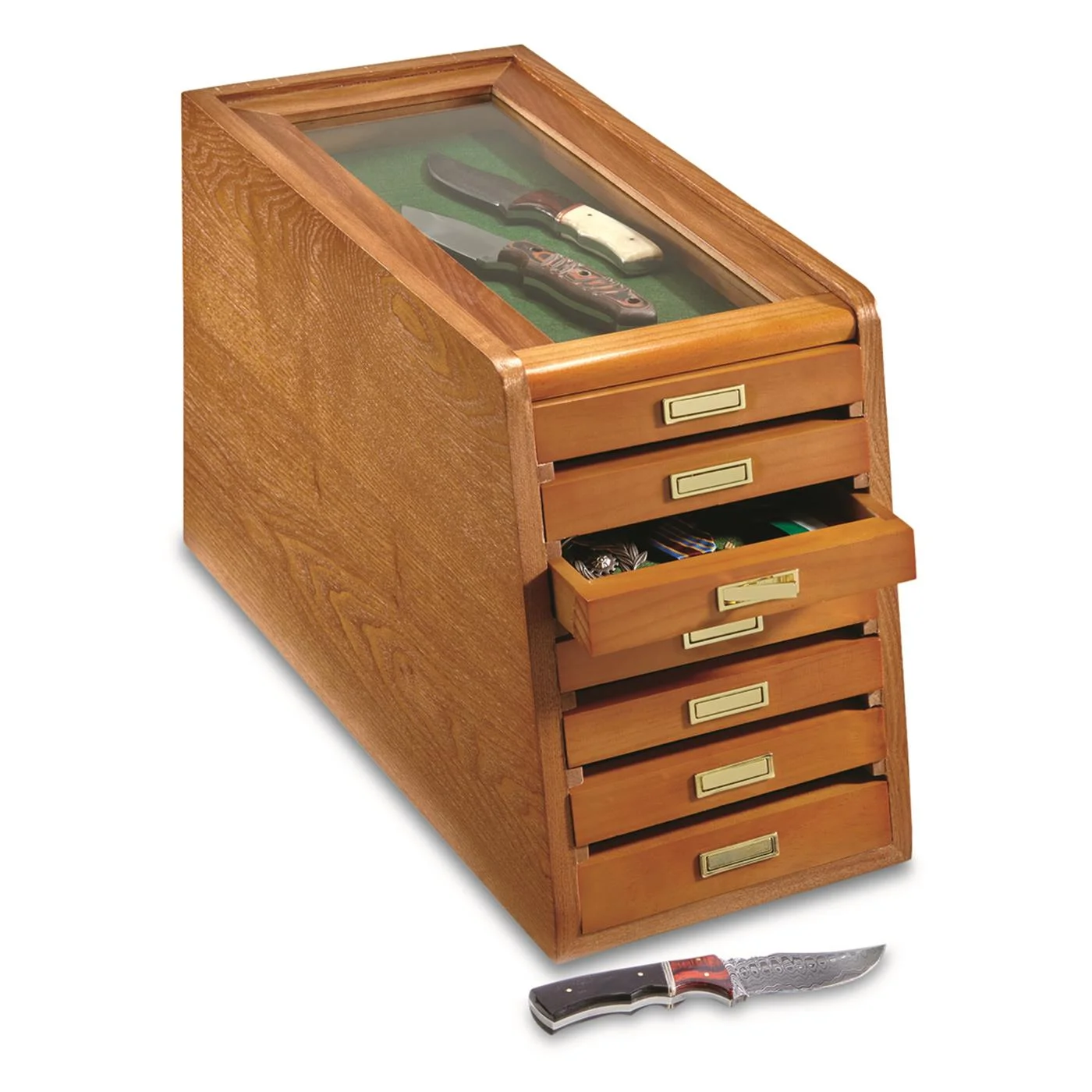 CASTLECREEK Collector's Cabinet Display Case for Collectibles, Wood 7-Drawer Storage Organizer