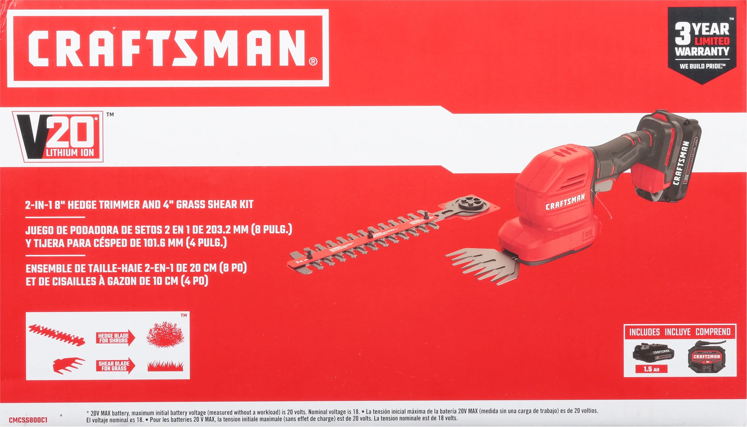 CRAFTSMAN V20 Cordless Handheld Grass Trimmer and Mini Hedge Trimmer Kit (CMCSS800C1)