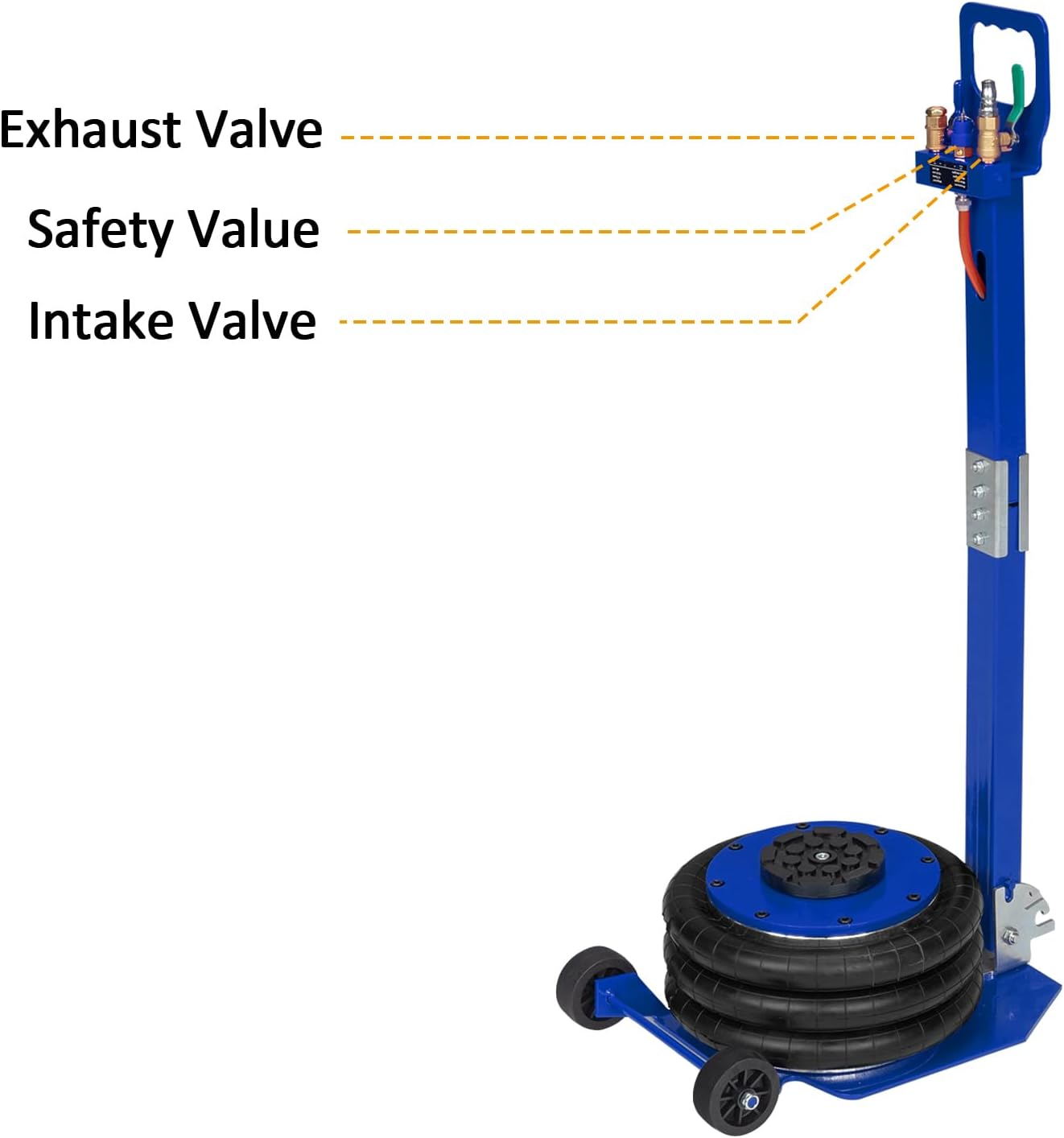 Triple Bag Air Jack 3 Ton/6600 lbs Pneumatic Jack Lift Up to 15.75 Inch 3-5S Fast Lifting Air Jack for Cars with Adjustable Long Square Handle Blue