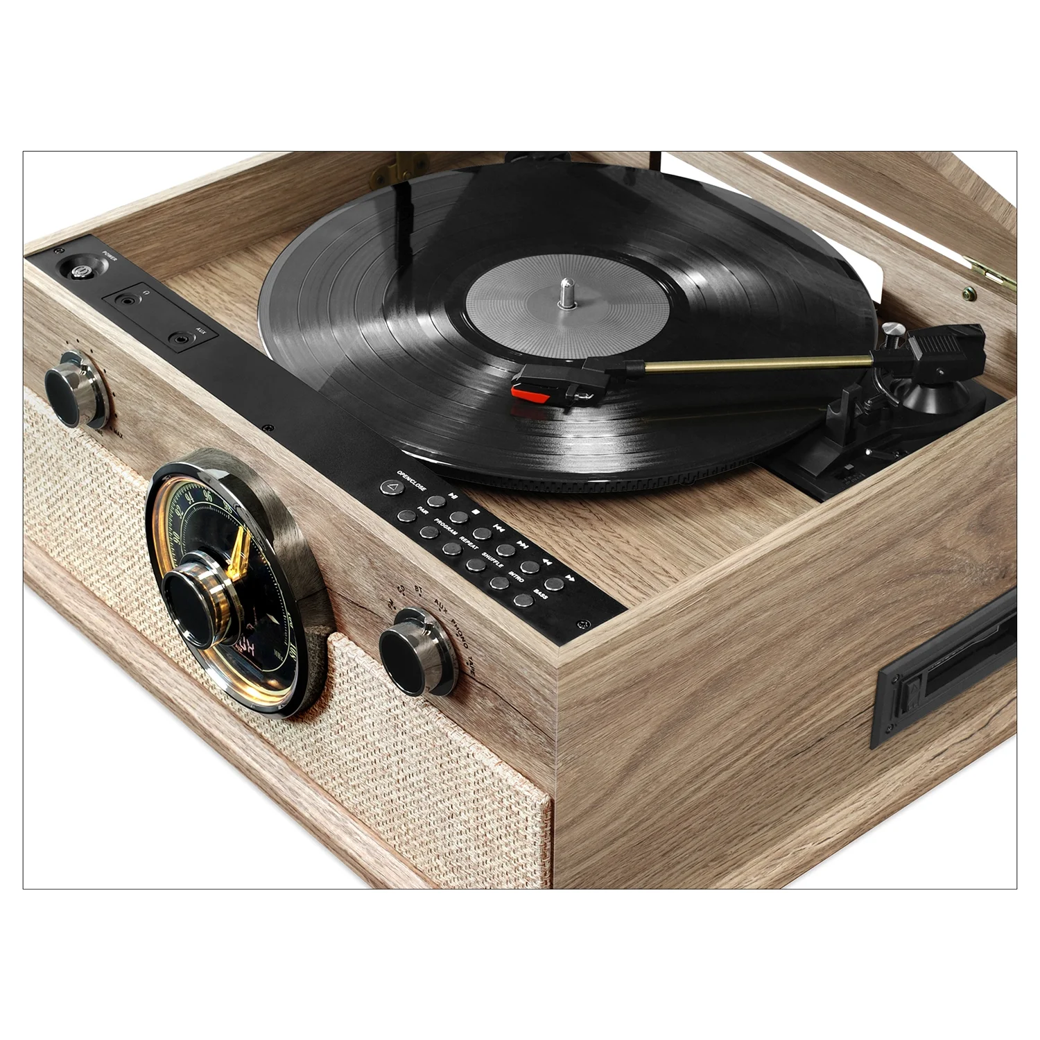 Victrola 6-in-1 Brookline Bluetooth Record Player with 3-Speed Turntable, CD, Cassette Player and FM Radio