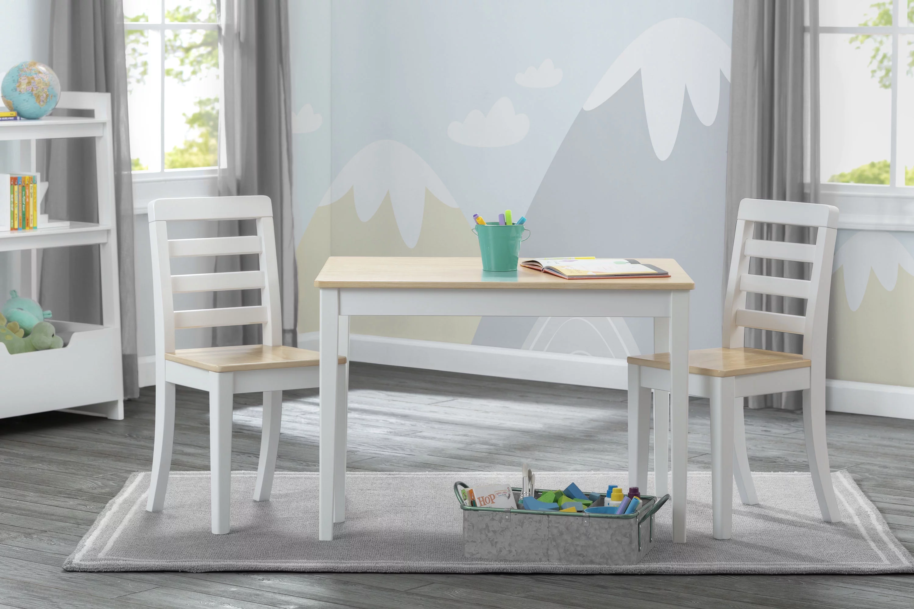 Delta Children Gateway Table & 2 Chairs Set, Greenguard Gold Certified, White/Natural
