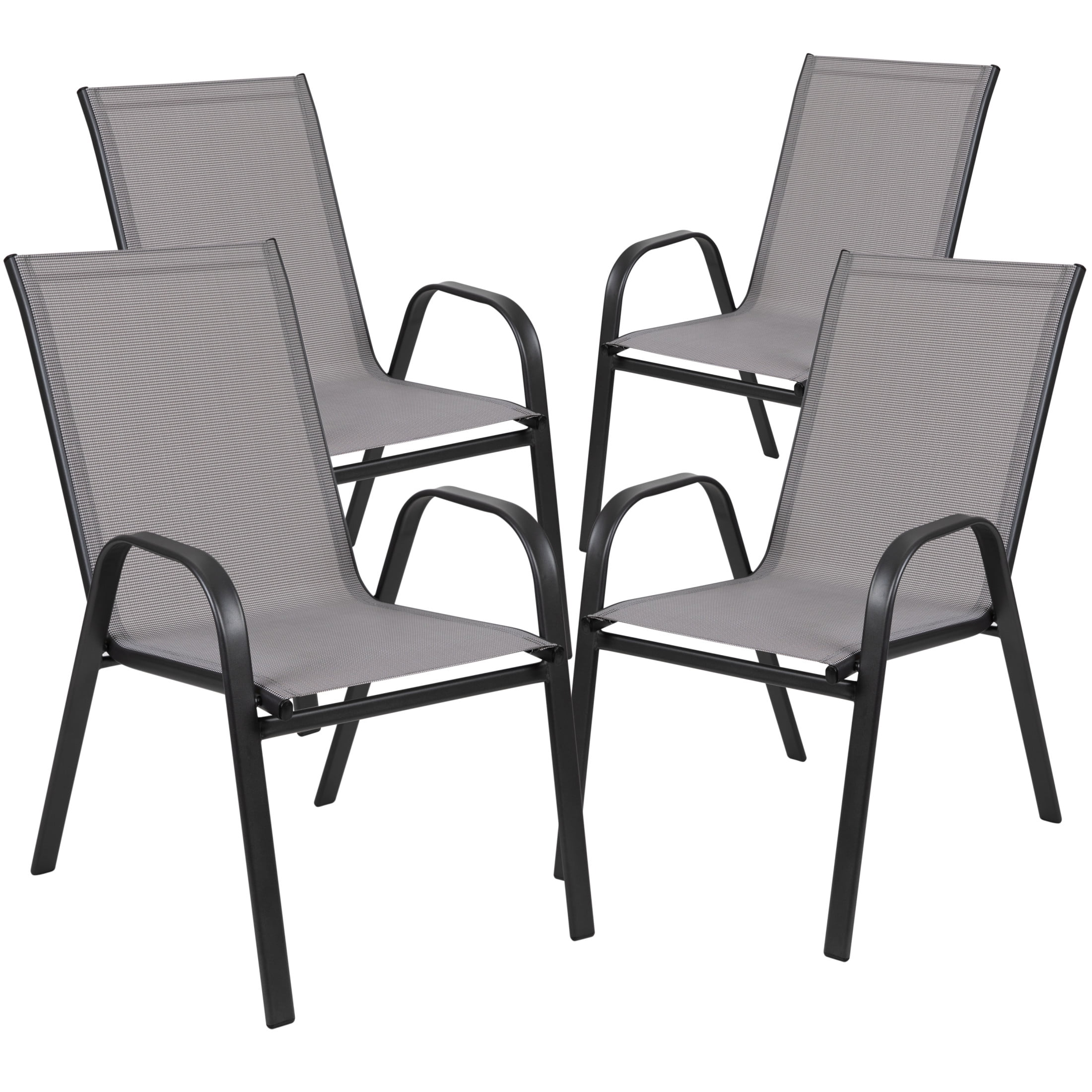 Flash Furniture Brazos Series Outdoor Flex Comfort Stackable Patio Chairs, Set of 4, Gray