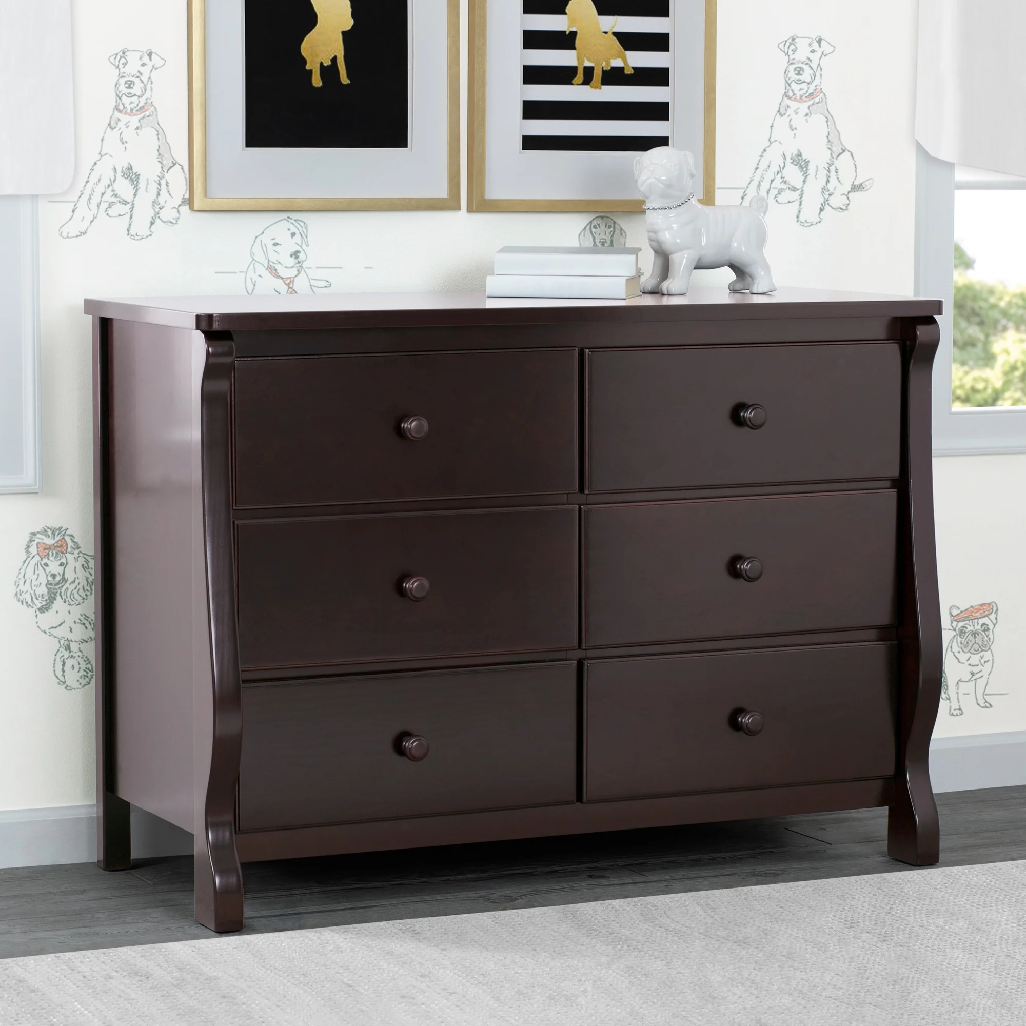 Delta Children Universal 6 Drawer Dresser with Interlocking Drawers - Greenguard Gold Certified, Dark Chocolate
