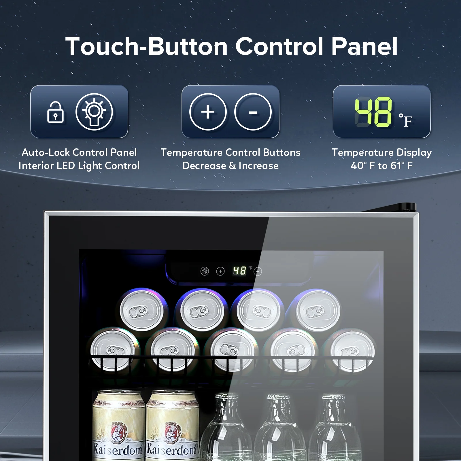 KISSAIR 126-Can Beverage Refrigerator & Cooler with UV Resistant Double Glass Door, Air Cooled Frost Free, Touch Control Buttons, for Home/Office/Bar