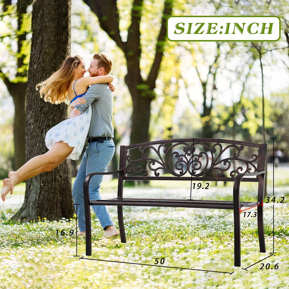 FDW Garden Bench for Patio Outdoor Bench Metal Bench Park Bench Cushion for Yard Porch Clearance Work Entryway