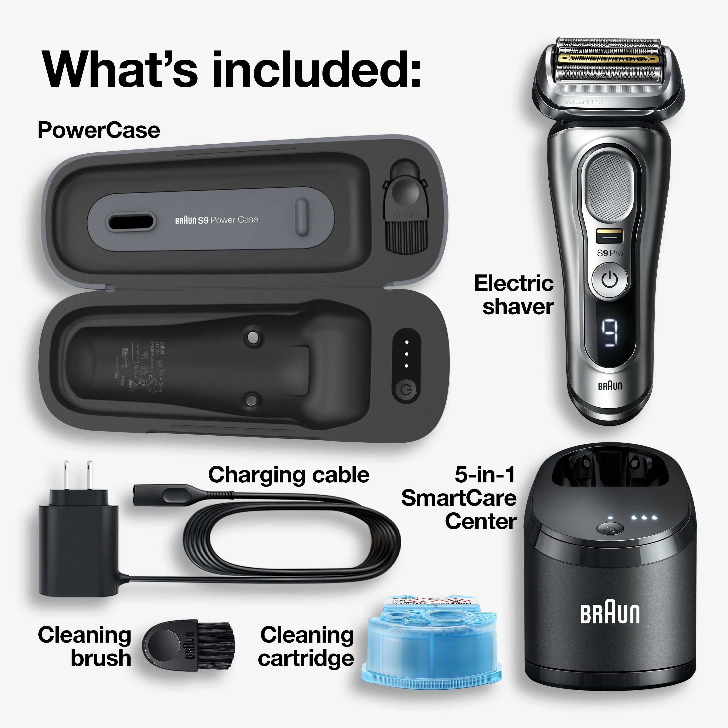 Braun Series 9 Pro 9477cc Rechargeable Wet Dry Men's Electric Shaver with PowerCase, Clean Station