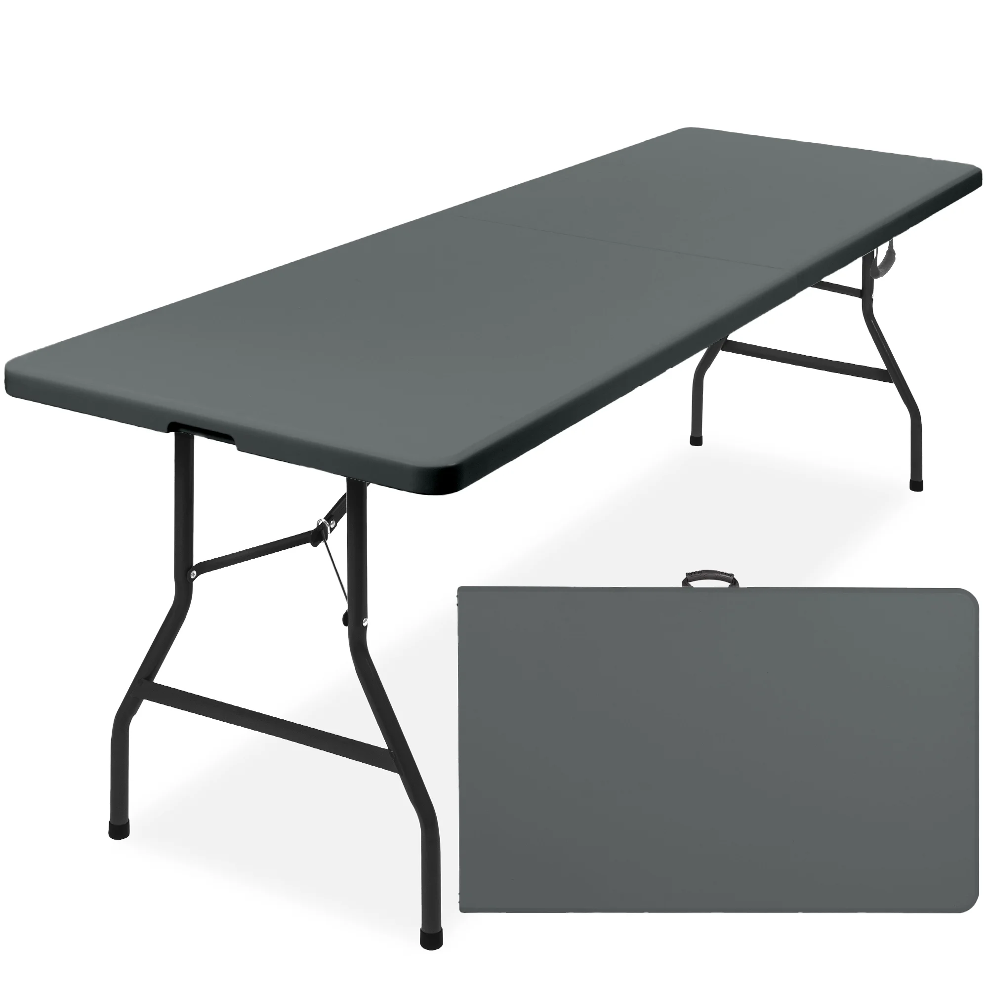 Best Choice Products 8ft Plastic Folding Table, Indoor Outdoor Heavy Duty Portable w/ Handle, Lock for Picnic - Dark Gray