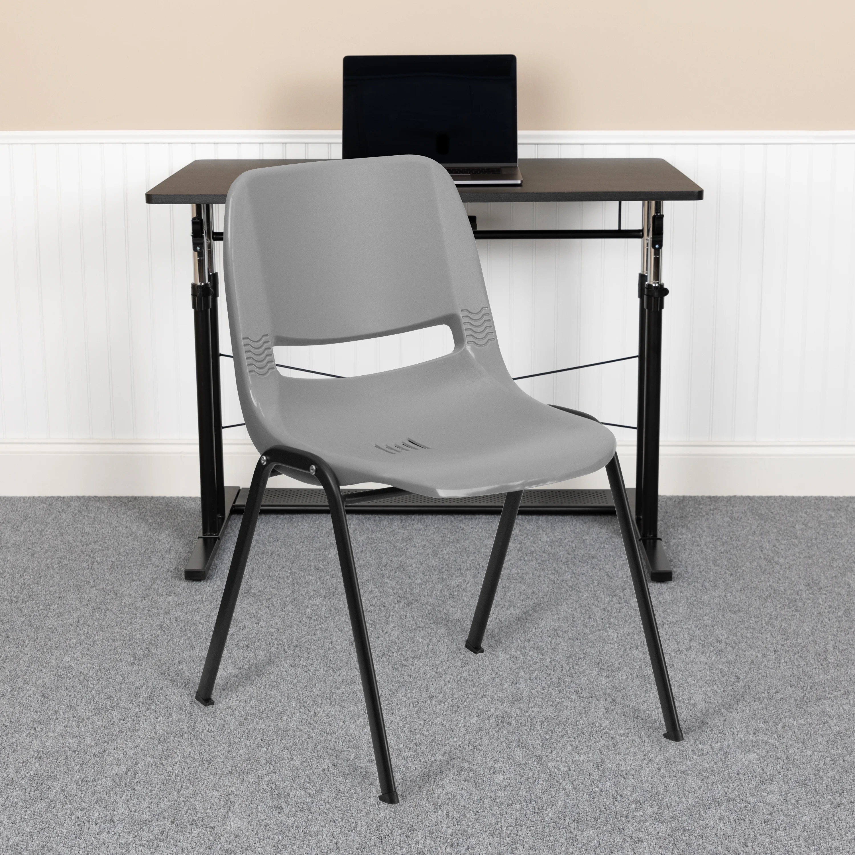 Flash Furniture 5 Pack HERCULES Series 880 lb. Capacity Gray Ergonomic Shell Stack Chair with Black Frame