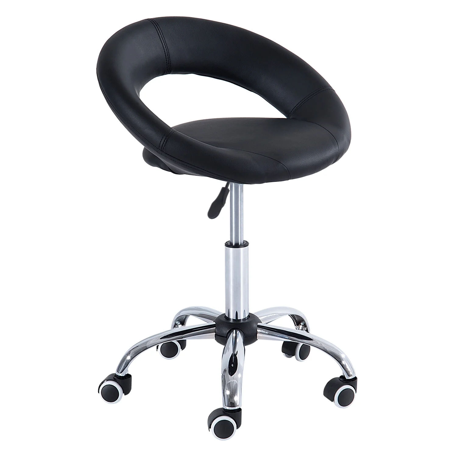 CoSoTower Crescent Rolling Salon Stool with Adjustable Height, Breathable Open Back, Foam Cushion Seat, and 5 Caster Wheels, Black