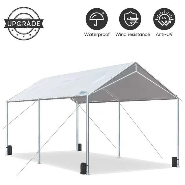 Quictent 10X20ft Heavy Duty Carport Outdoor Car Canopy with 3 Reinforced Steel Cables-Gray