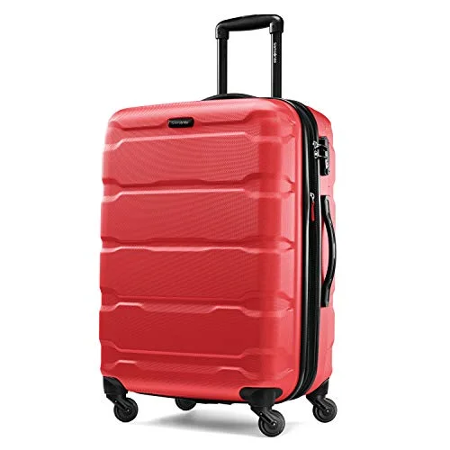 Samsonite Omni PC Hardside Expandable Luggage with Spinner Wheels, Red, Checked-Medium 24-Inch