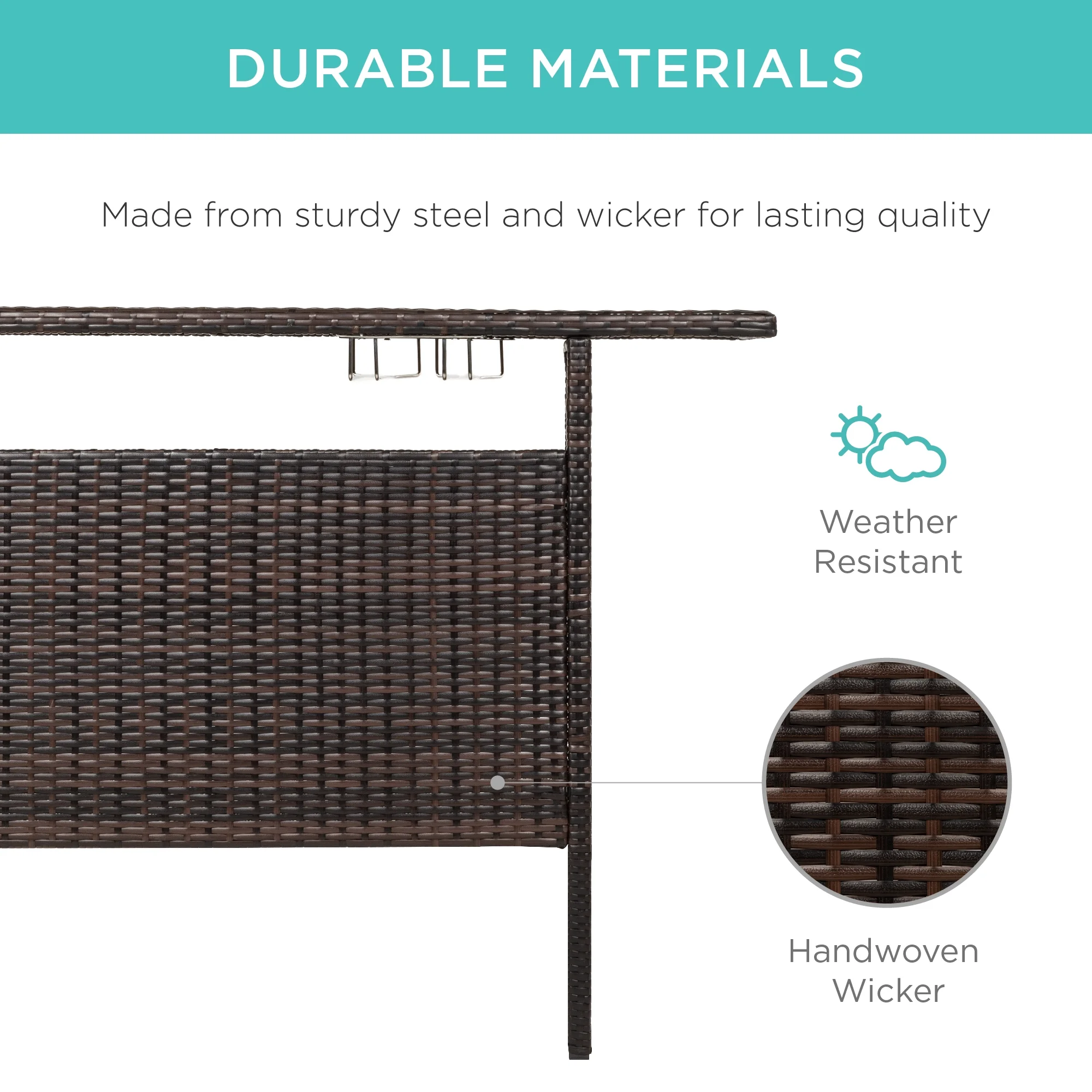 Best Choice Products Outdoor Patio Wicker Bar Counter Table w/ 2 Steel Shelves, 2 Sets of Rails - Brown