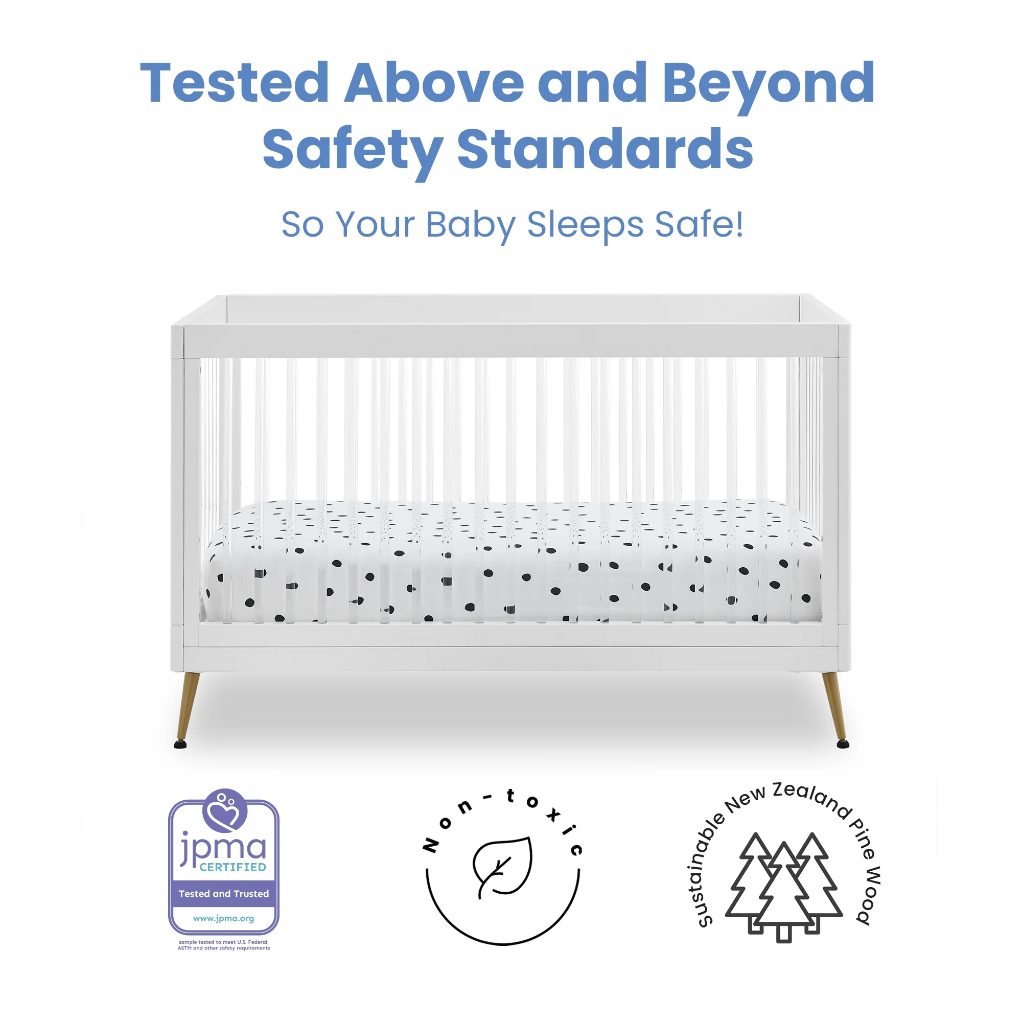 Delta Children Sloane 4-in-1 Acrylic Convertible Crib - Includes Conversion Rails, Bianca White withMelted Bronze