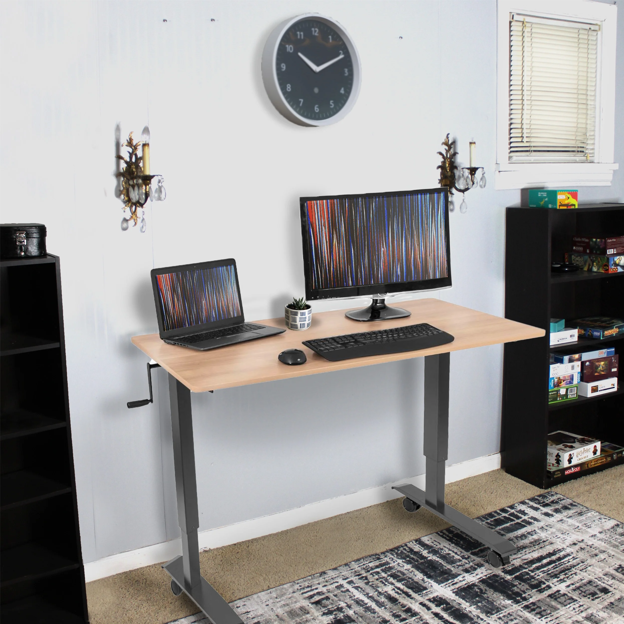 Stand Up Desk Store Crank Adjustable Height Rolling Standing Desk (Charcoal Frame/Natural Walnut Top, 48