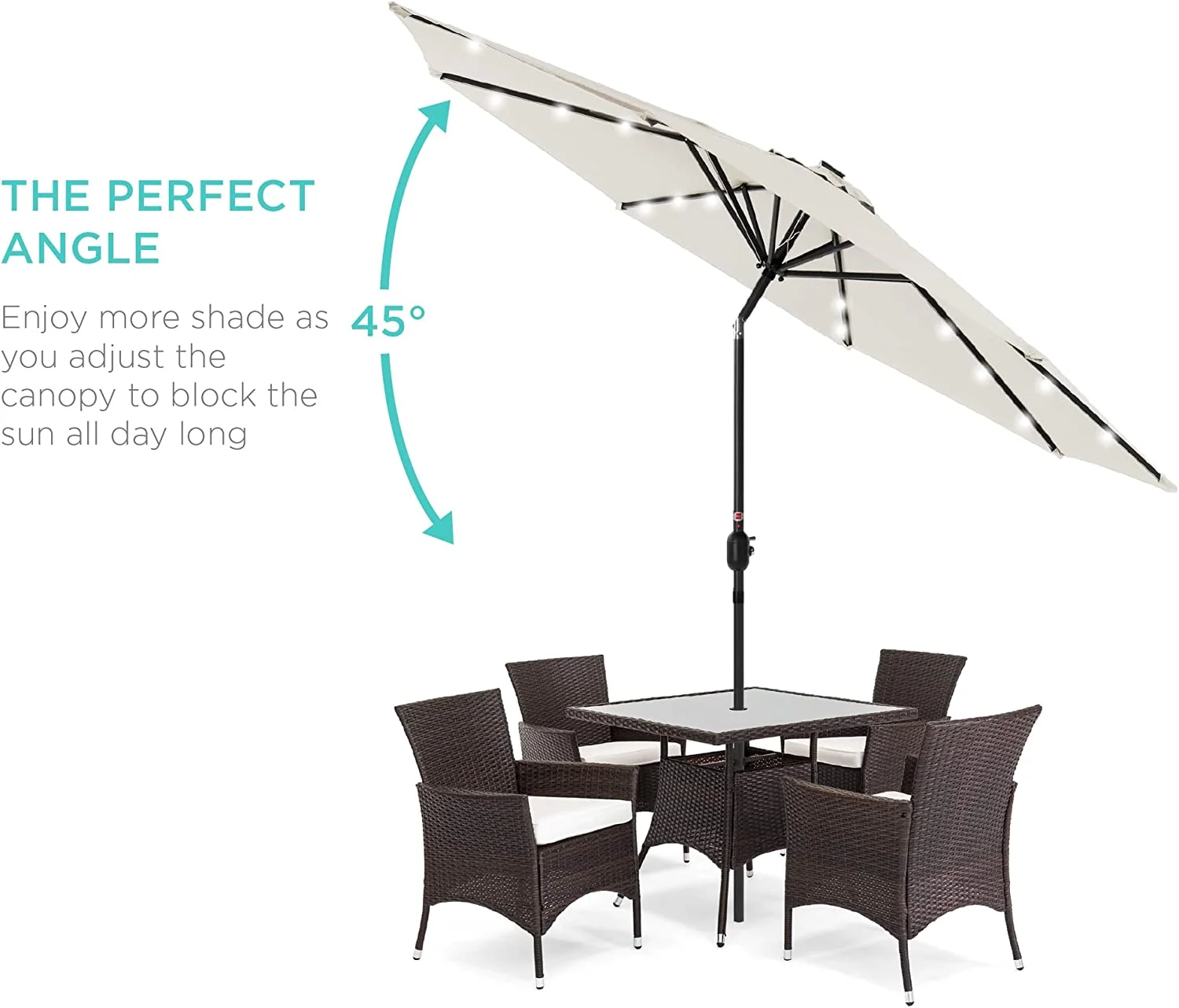 10ft Solar-Powered LED Patio Umbrella - Tilt Adjustment, UV-Resistant Fabric - Ivory