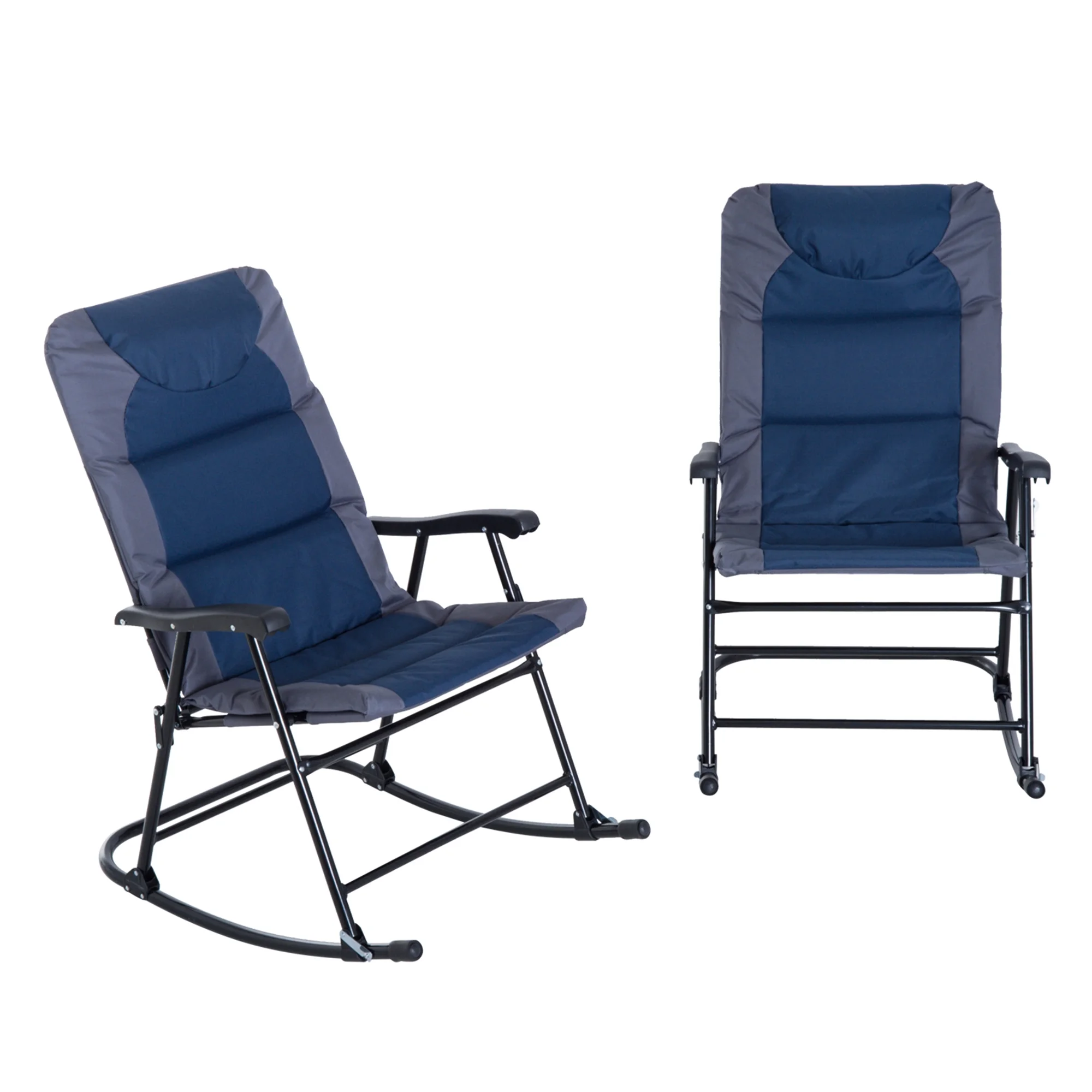 Outsunny 2 Piece Outdoor Patio Furniture Set with 2 Folding Padded Rocking Chairs, Bistro Style for Porch, Camping, Balcony, Navy Blue