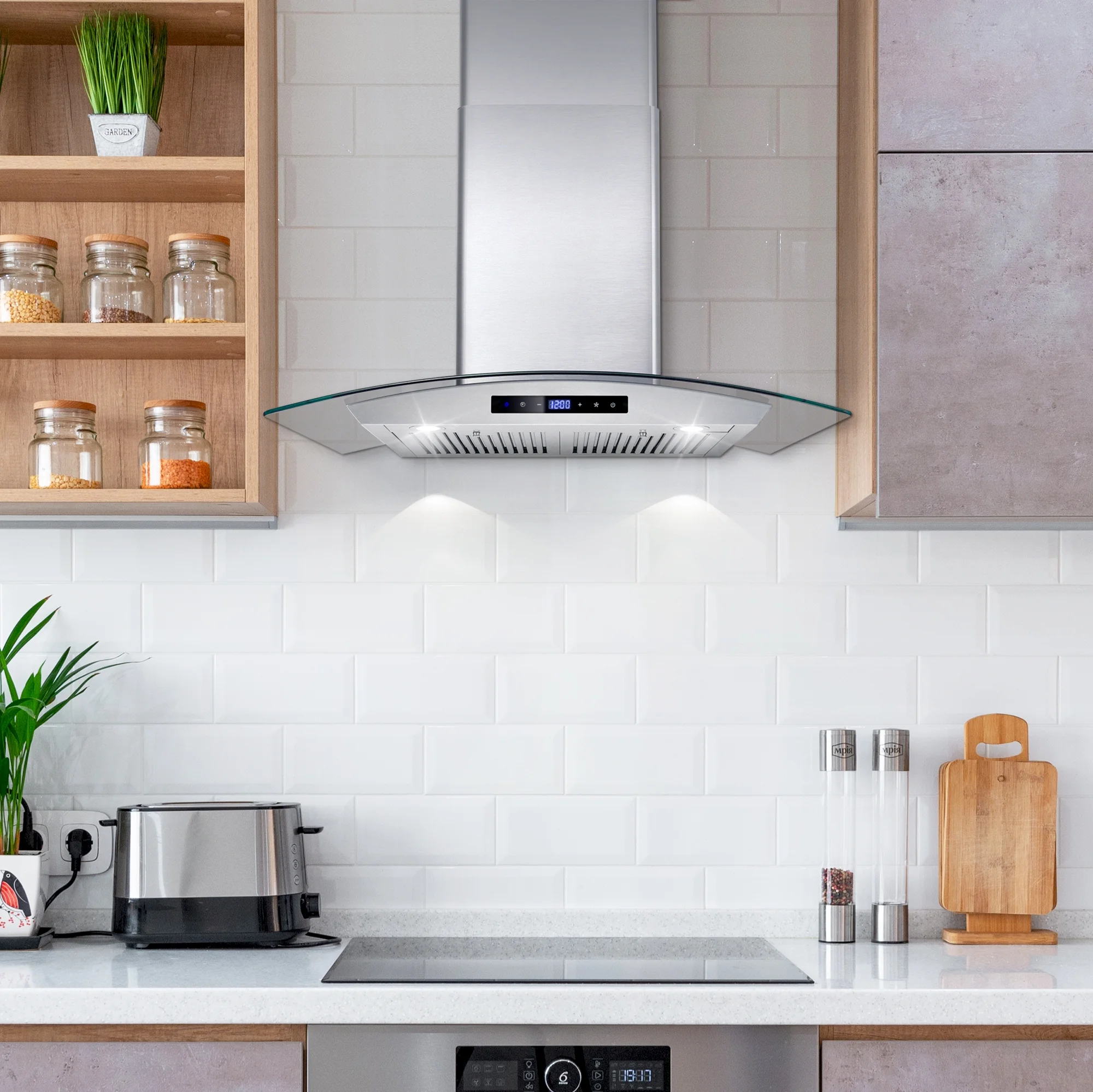 Cosmo 36 in. Ducted Wall Mount Range Hood Kitchen Hood in Stainless Steel with Touch Controls, LED Lighting and Permanent Filters